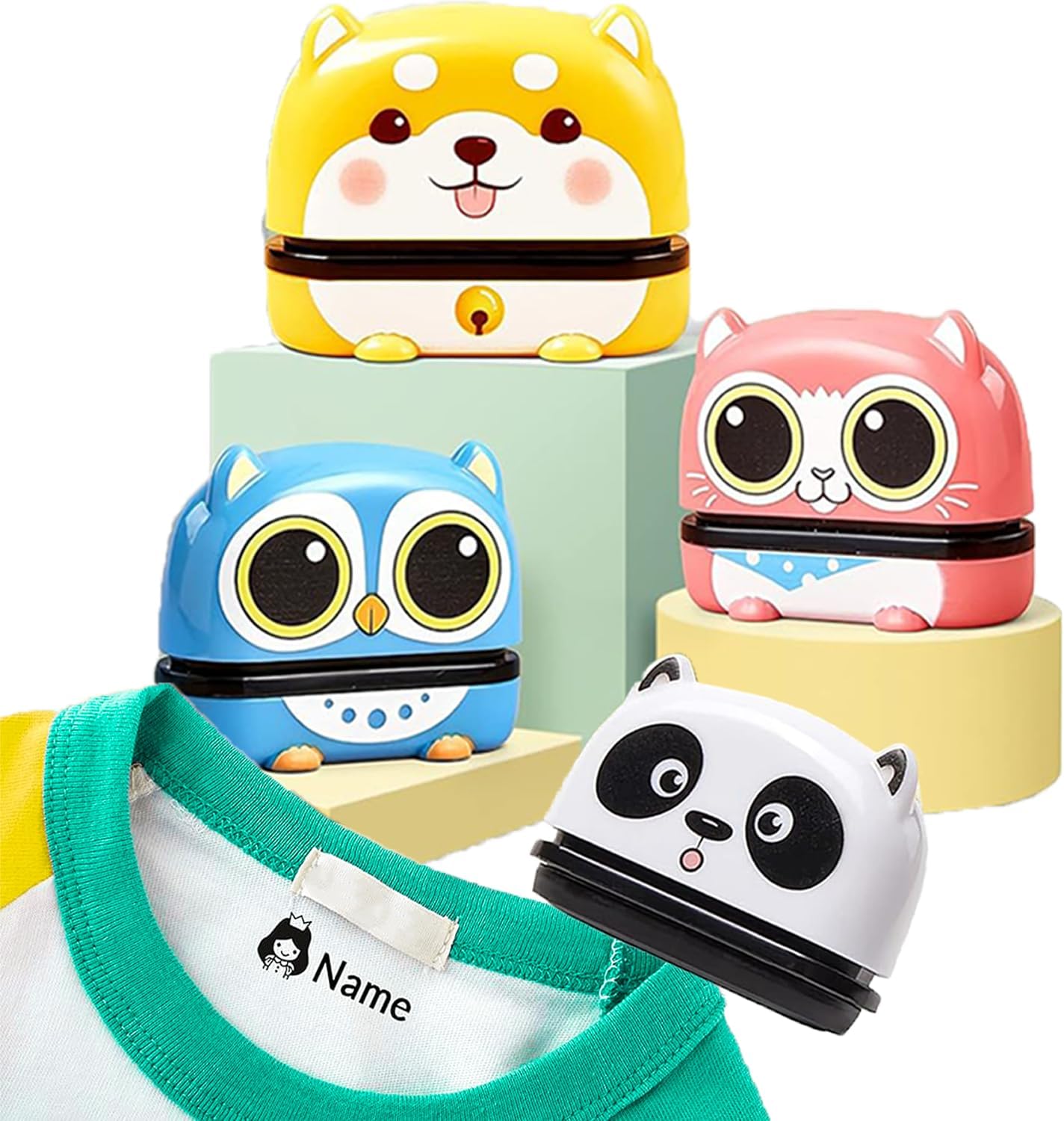 Custom Personalized Name Stamp for Kids Clothing, Permanent Fabric Markers Waterproof and Washable Labels for Baby Clothes & Nursery Custom Name Tag Stickers (Pink Owl)