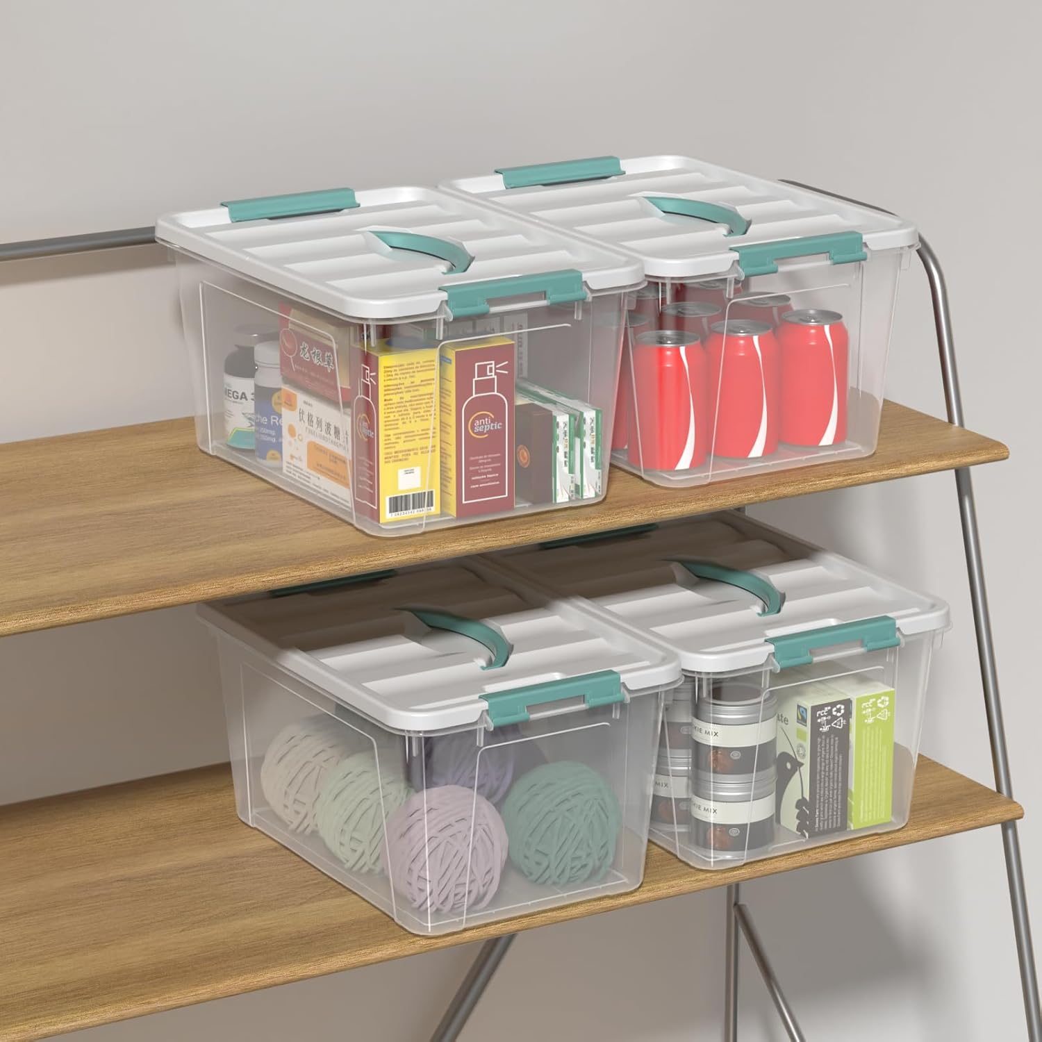8 Packs 14 Quarts Latching Containers with Handles, Please Clear Storage Boxes Totes