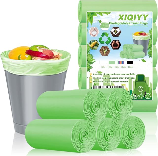 Small Bin Liners 5 Liter Biodegradable Garbage Bags 120 Count Green Kitchen Food Waste Bags Strong Pedal Bin Bags for Kitchen, Bathroom, Bedroom, Office, Car