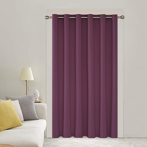 Miniatura 171 de Deconovo Darken - Cortina opaca con aislamiento térmico y ojales para sala de estar, 42 x 63 pulgadas, color blanco puro Negro,Beige claro,Azul