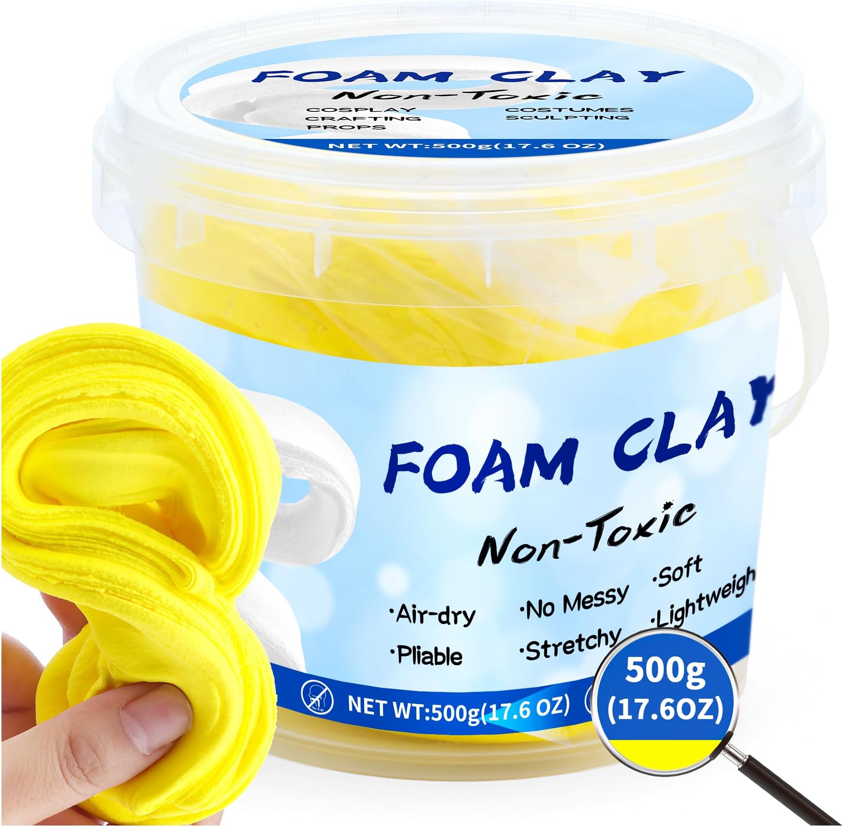 Modeling Foam Clay,500g(17.6oz) Soft Air Dry Clay for Adults Lightweight DIY Creative Art Supplies with Sculpting Tools,Suitable for Cosplay/Crafts/Design/Shaping,Yellow