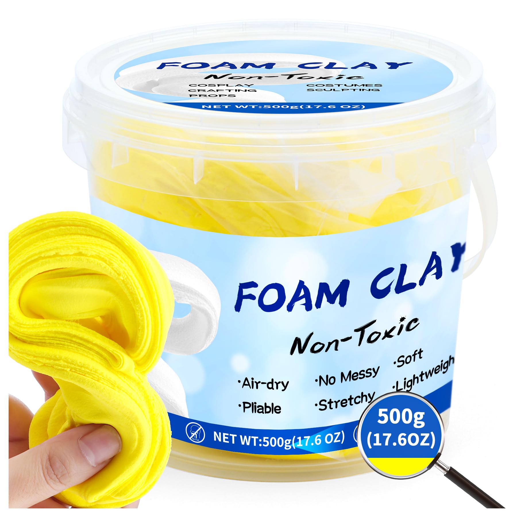 Modeling Foam Clay,500g(17.6oz) Soft Air Dry Clay for Adults Lightweight DIY Creative Art Supplies with Sculpting Tools,Suitable for Cosplay/Crafts/Design/Shaping,Yellow