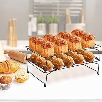 P&P CHEF Cooling Rack Set of 2, 2-Tier 15 x 10 Stackable Rack, Black