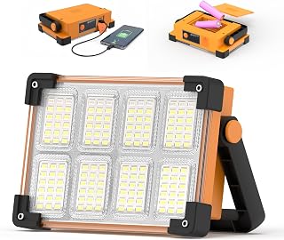 Rechargeable LED Work Light with Removable Battery, 144 LED Flood Light | 4 Modes Outdoor Job Site Light with AA Battery Backup Option, Stand for Camping, Hiking, Fishing, Car Repair and Emergency