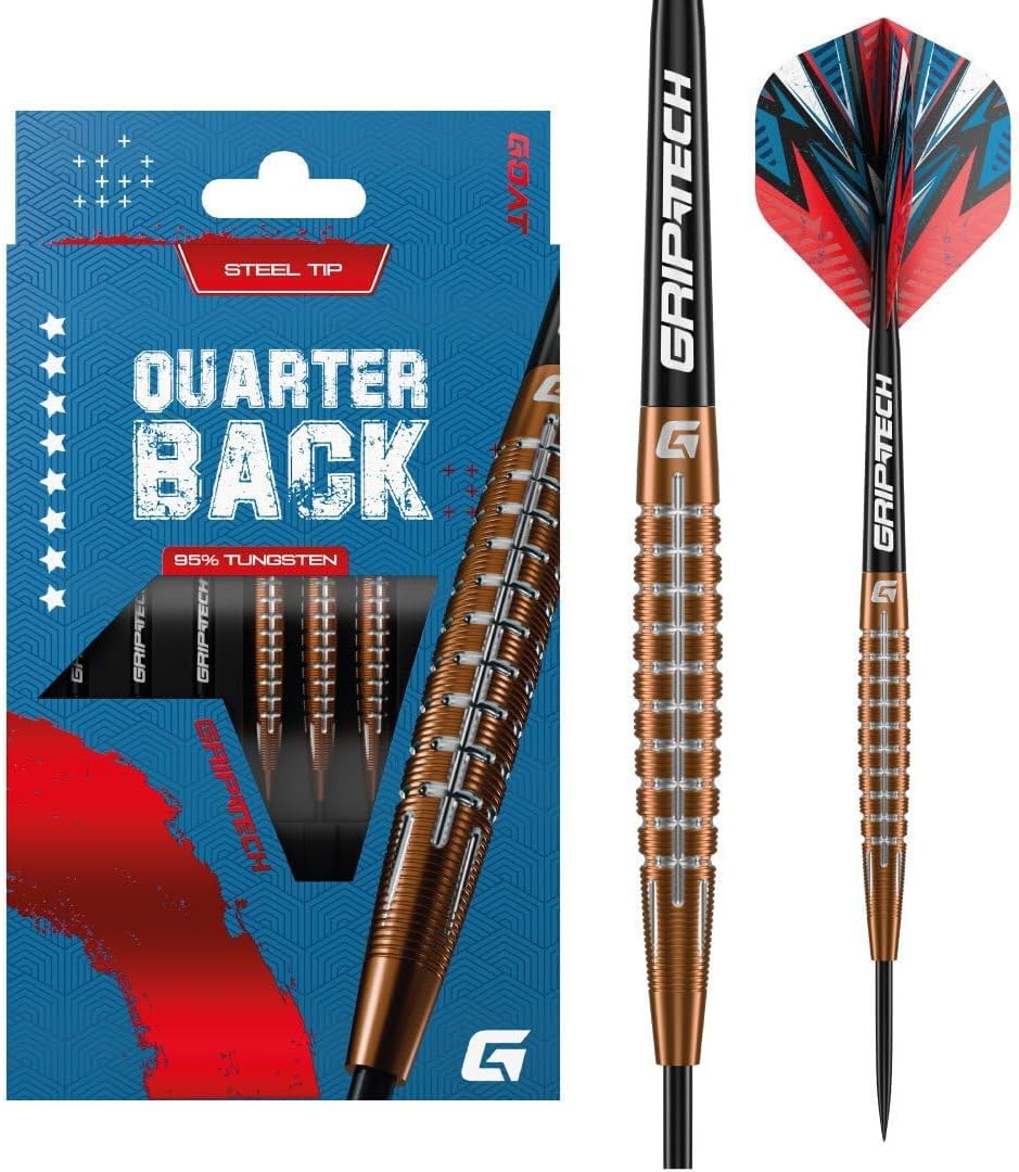 GOAT - Quarterback V1 95% Steel Darts 25 G, Includes 3 Barrels, 3 Flights & 3 Shafts