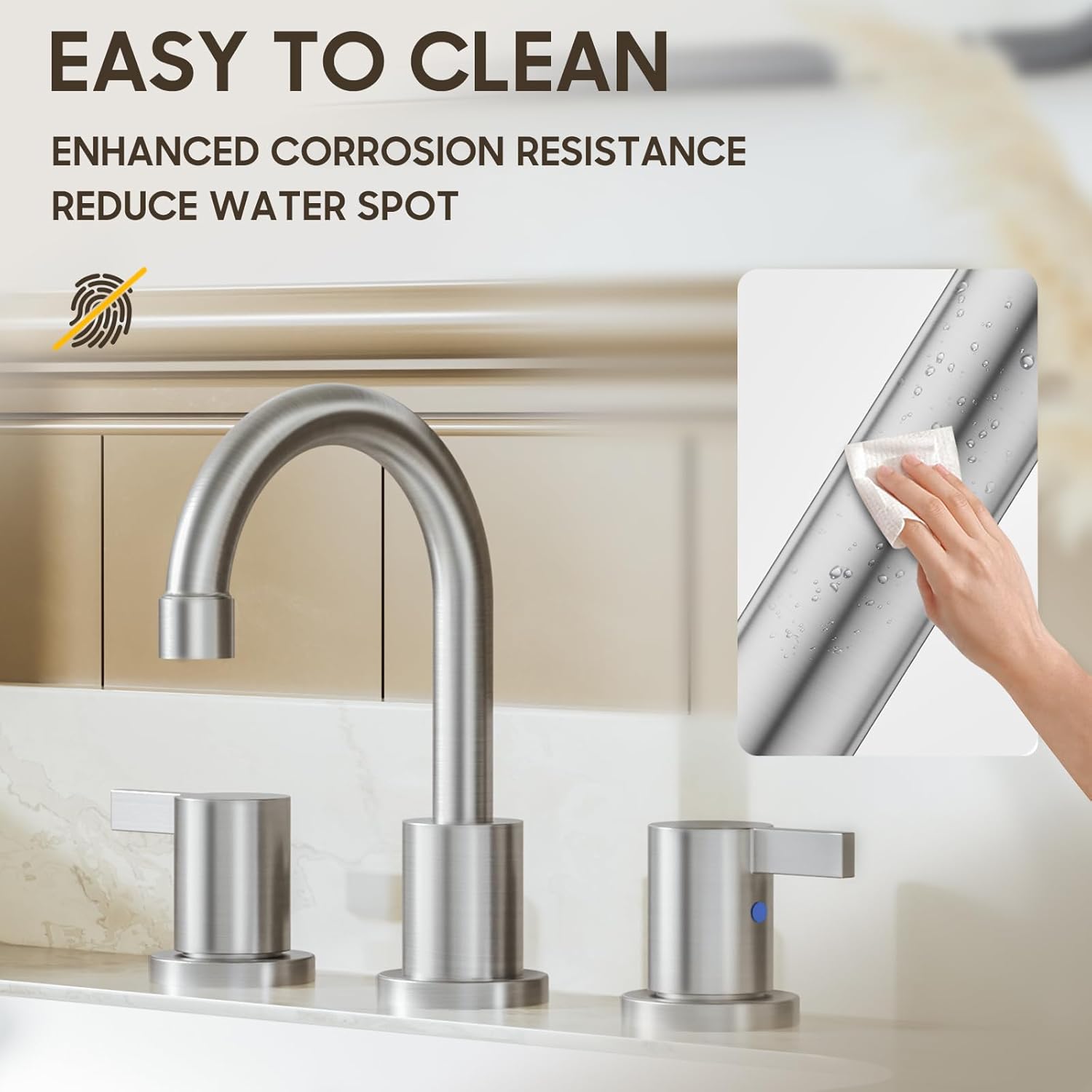 Widespread 8 Inch Lead-Free Brushed Nickel Stain-Resistant Bathroom Faucet(Stainless Steel), 2 Handle 3 Hole Swivel Spout RV Bathroom Vanity Sink Faucet with Metal Drain & Supply line, BF03042-K01-GBN - Image 5