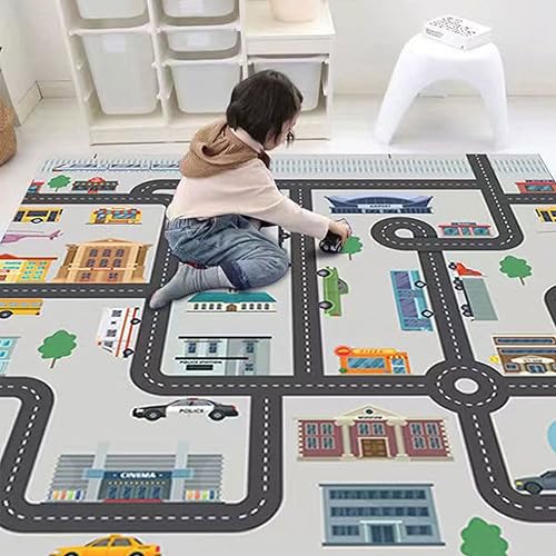 Miniatura 5 de Alfombra de coche para niños, alfombra de tráfico por carretera para jugar con juguetes de automóviles, alfombras educativas de la vida de la