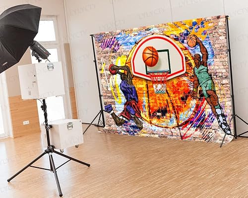 Miniatura 4 de LYLYCTY Fondo de baloncesto de 7 x 5 pies con temática de graffiti, arte deportivo, fotografía para decoración de fiesta de cumpleaños, pancarta,