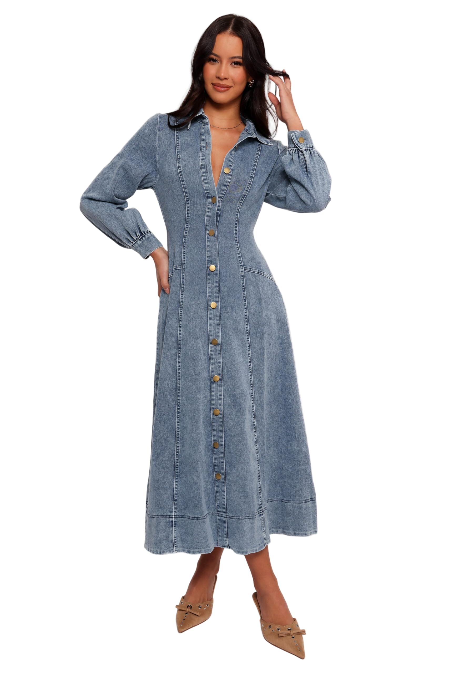 Petal Pup Womens Emberly Long Sleeve Maxi Dress-Denim