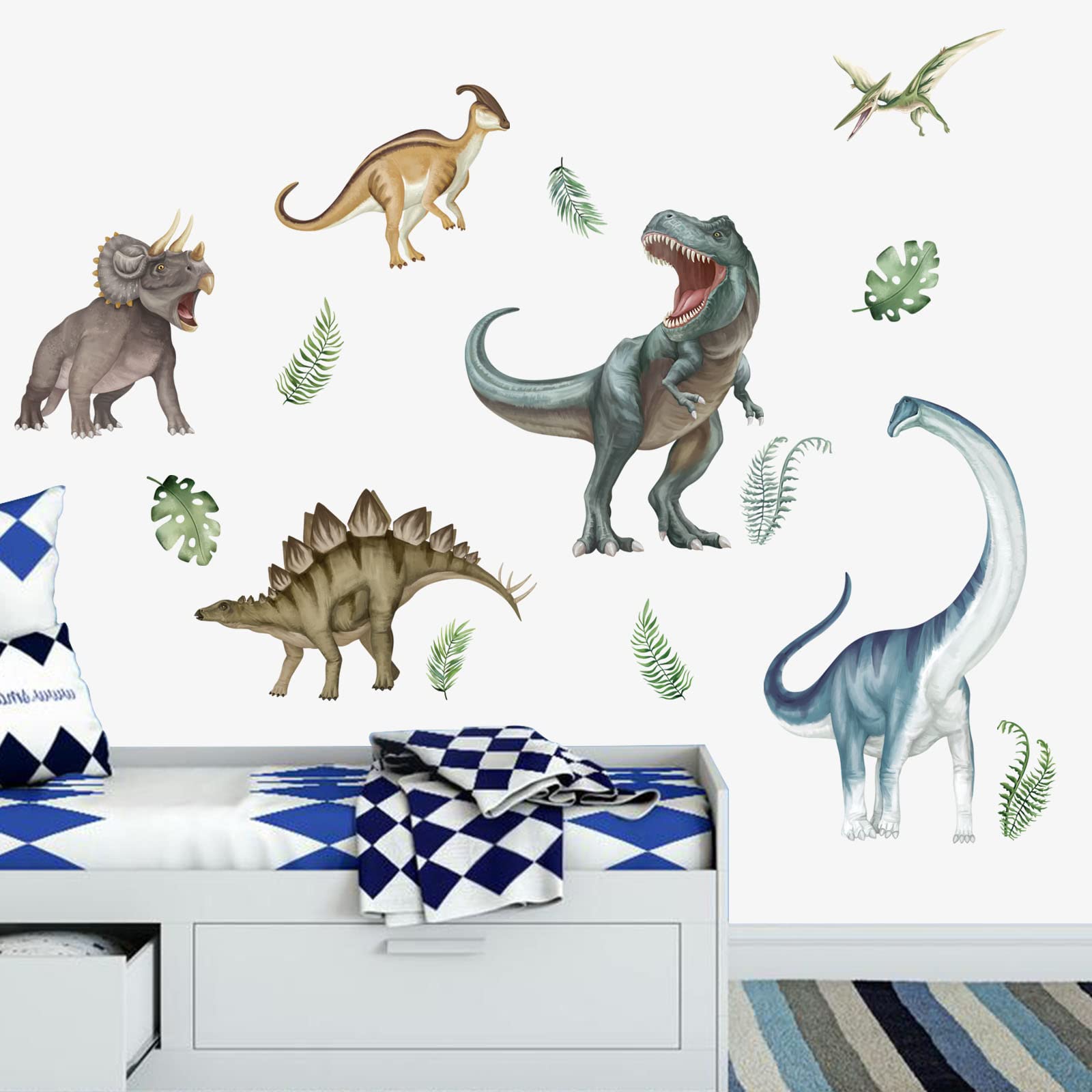 decalmile Pegatinas de Pared Dinosaurios Infantiles Vinilos Decorativos Tropicales Animales Adhesivos Pared Habitación Bebés Guardería Dormitorio