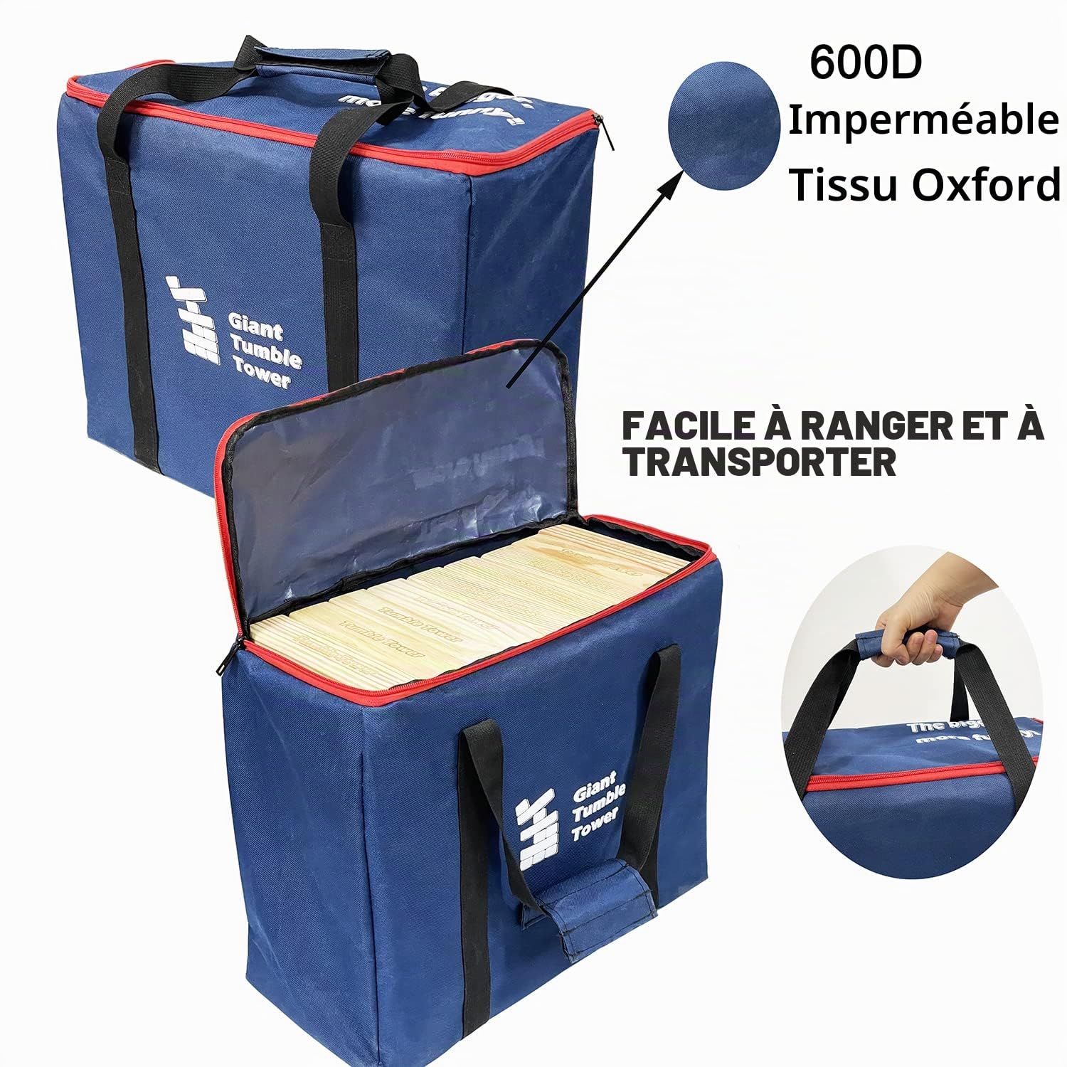 Jac & Mok Ensemble de jeu géant en bois avec sac de transport (tour géante de 60 pièces)