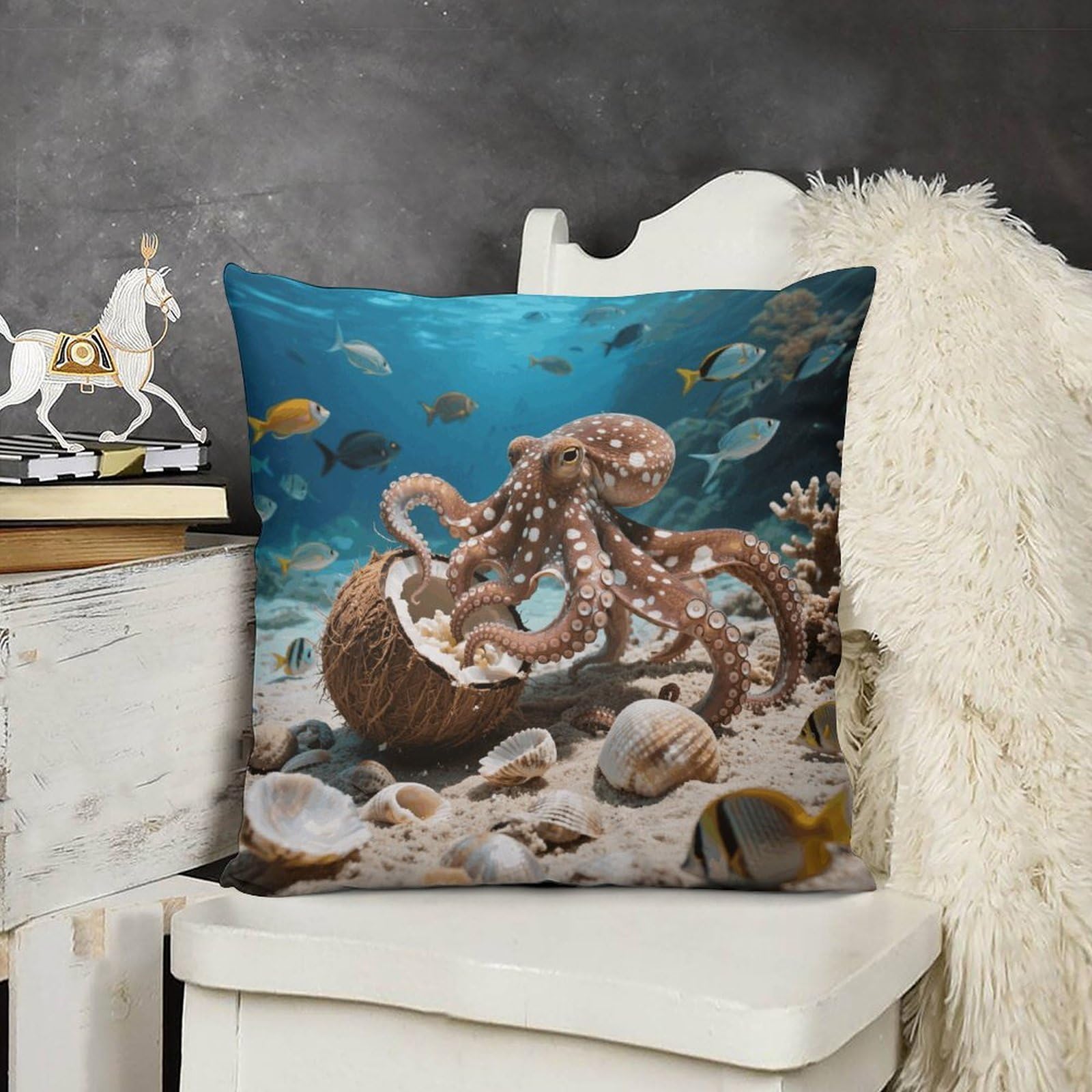 FodPand Boho Farmhouse Coconut Octopus Pillow Covers with Hidden Zipper 26x26 Soft Plush Cushion Cover Decorative Throw Pillow Cases for Couch Bed Sofa Living Room Indoor Outdoor Home Decor