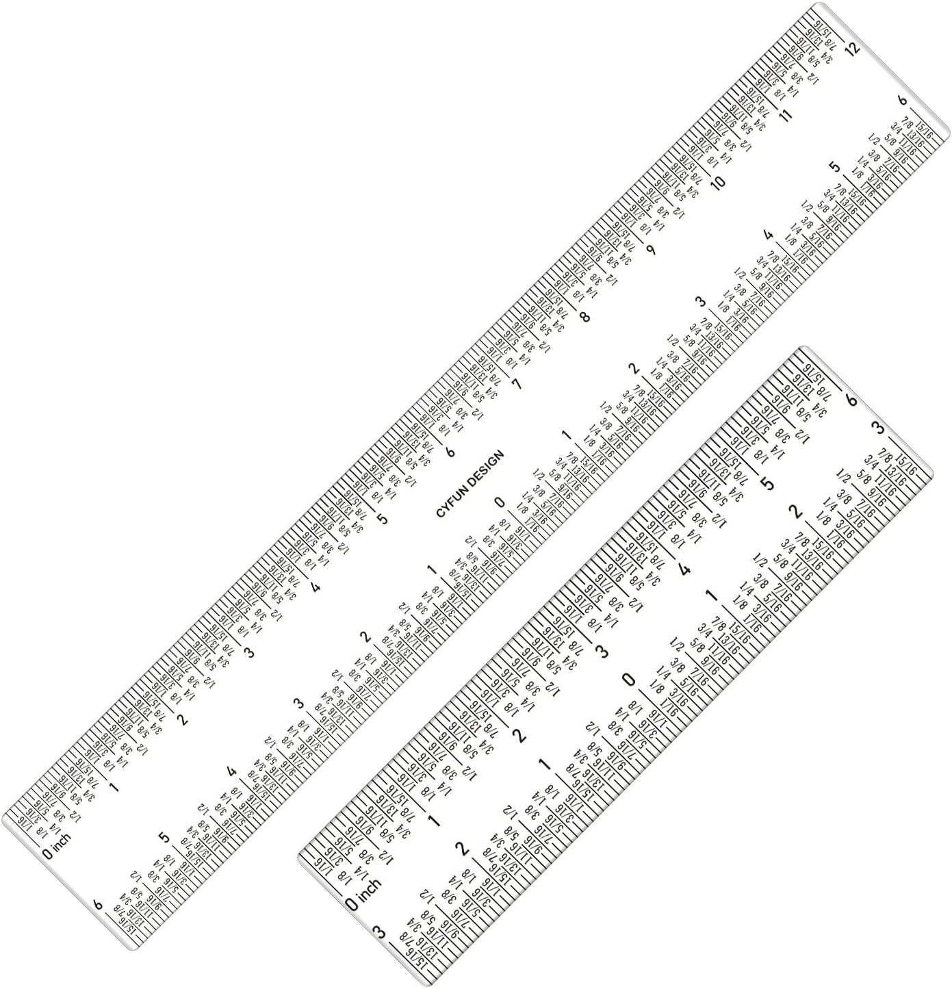 2 PCS 6 Inch /12Inch Clear Acrylic Ruler Zero-Centering Ruler with Inches & Metric Measuring Tool 12" and 6" Inch Straight Edge Rulers for Scrapbooking Card-Making Student School Office Home Tool