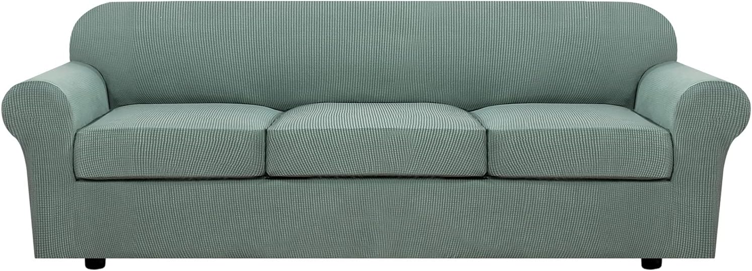 H.VERSAILTEX 4 Piece Stretch Sofa Covers for 3 Cushion Couch Covers for Living Room Furniture Slipcovers (Base Cover Plus 3 Seat Cushion Covers) Upgraded Thicker Jacquard Fabric (XL Sofa, Sage)