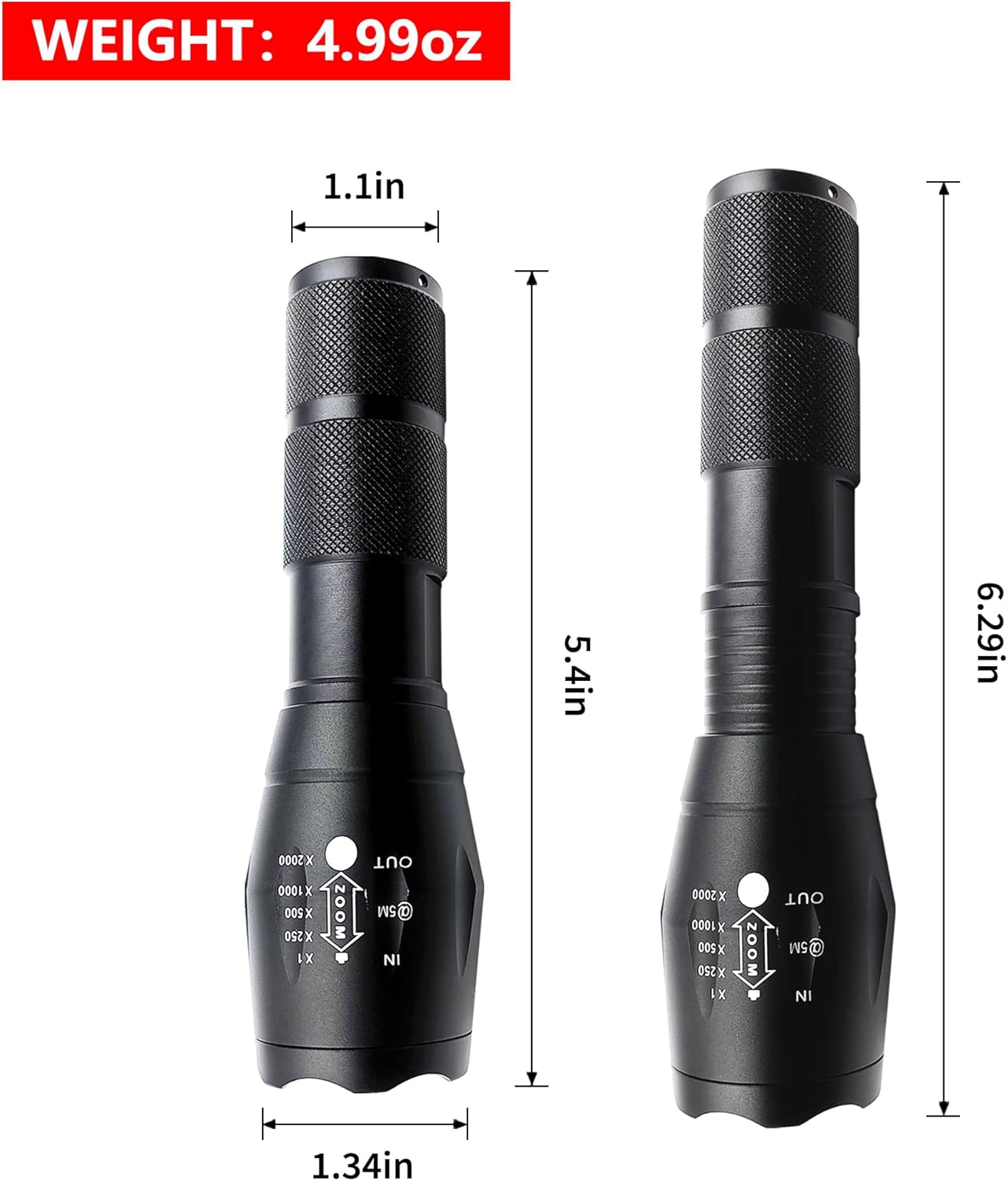 Low-Lumen Red Flashlight LED Single Mode Zoomable Red Light Flashlights for Astronomy, Reading, Night Vision, 2-Pack