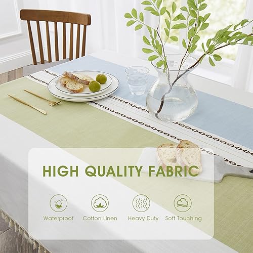 Miniatura 4 de QIANQUHUI Mantel bordado para mesa de comedor, a prueba de polvo, derrames, resistente a la suciedad, de algodón y lino, manteles rectangulares