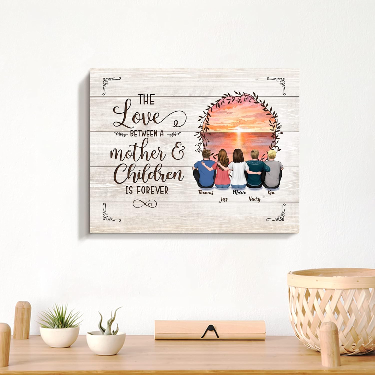 Gossby Personalized Mom Wrapped Canvas - Love Between Mother & Children is Forever - Custom Gift from 1 Daughter & 3 Sons with Avatars, Names - Birthday, Mother's Day Gift