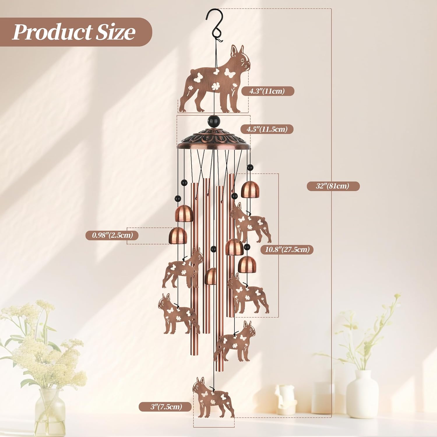 Boston Terrier Wind Chimes, Boston Terrier Gifts for Dog Lovers Women Men, Dog Metal Windchimes, Outdoor Memorial Housewarming Birthday Gifts, Patio Décor - Image 5