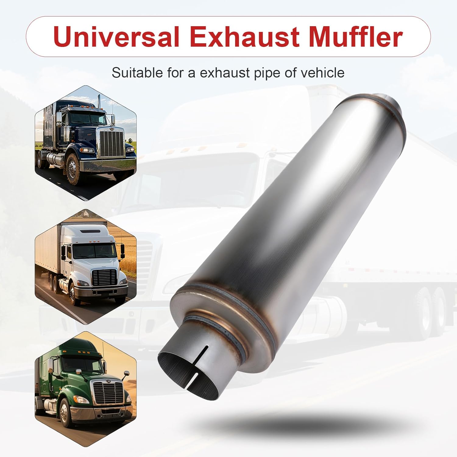 ELSHINE Exhaust Muffler, Universal Muffler for Cars Trucks, Stainless Steel Straight-Through Performance, 4" Inlet/Outlet, Overall Length 30", 8" Body Diameter