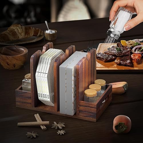 Miniatura 4 de Servilletero para mesa, servilletero rústico con salero y pimienta, servilletero de madera, servilleteros para cocina, dispensador de servilletas,