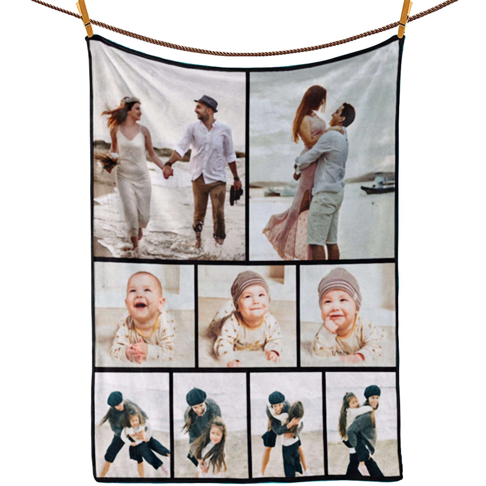 Custom Blanket with Photos Text Personalized Flannel Sofa Bed Seat Throw Travel Rug Gift for Valentines Day, Love Father Mother Day. Baby, Friends, Pet, Grandpa, Grandma, Birthday, Anniversary