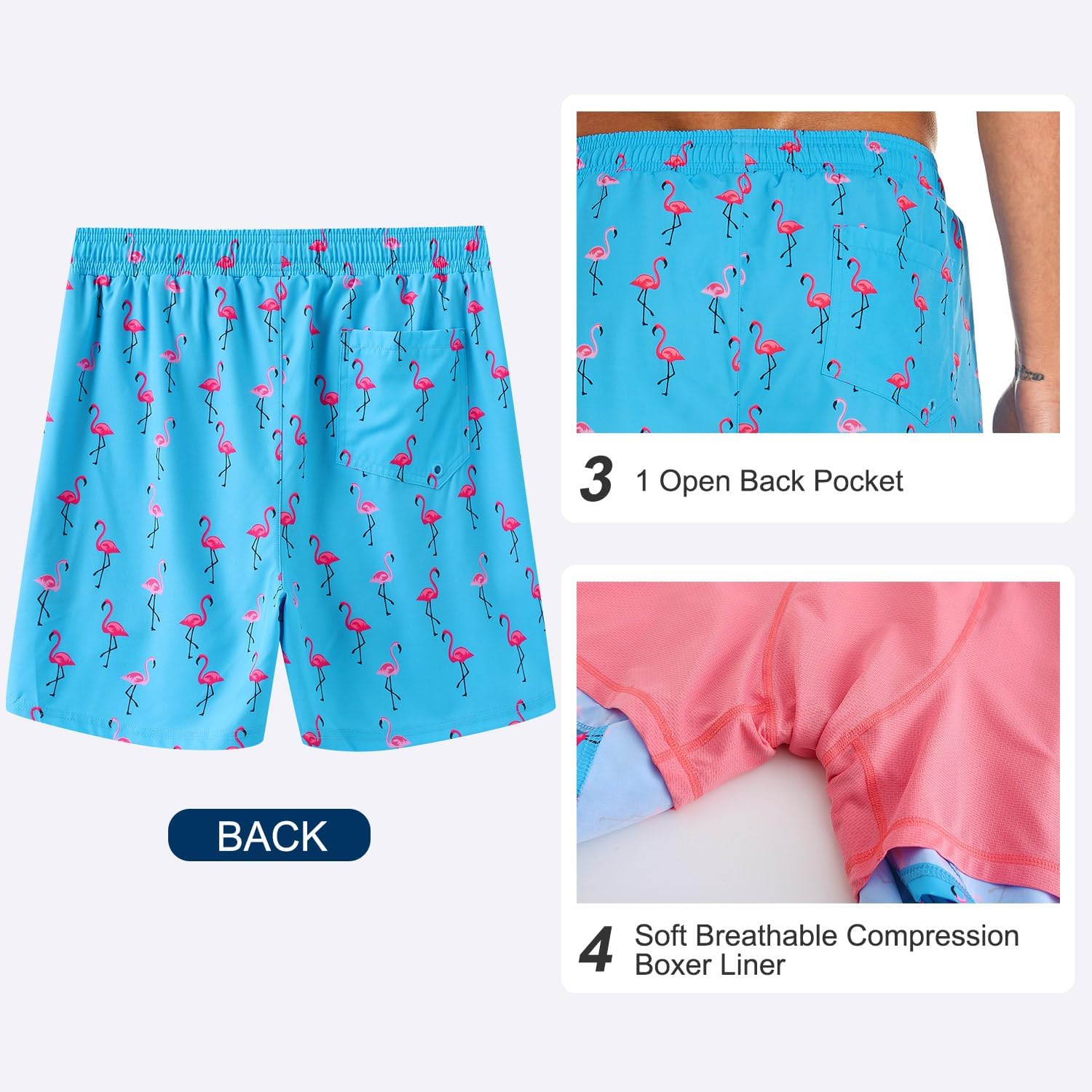 HODOSPORTS Mens Swim Trunks 5" Inseam Quick Dry Swimsuit with Compression Liner and Pockets Swimming Shorts - Image 5