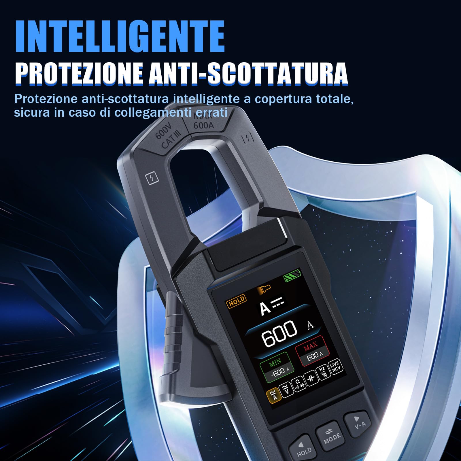 DMC-100 Pinza Amperometrica Professionale Multimetro Digitale,10000 Conteggi Voltmetro,Doppio chip,1500mAh Ricaricabile,Schermo TFT da 2,0″,Tensione,Corrente,Resistenza,Diodi,Temperatura,NCV,Capacità