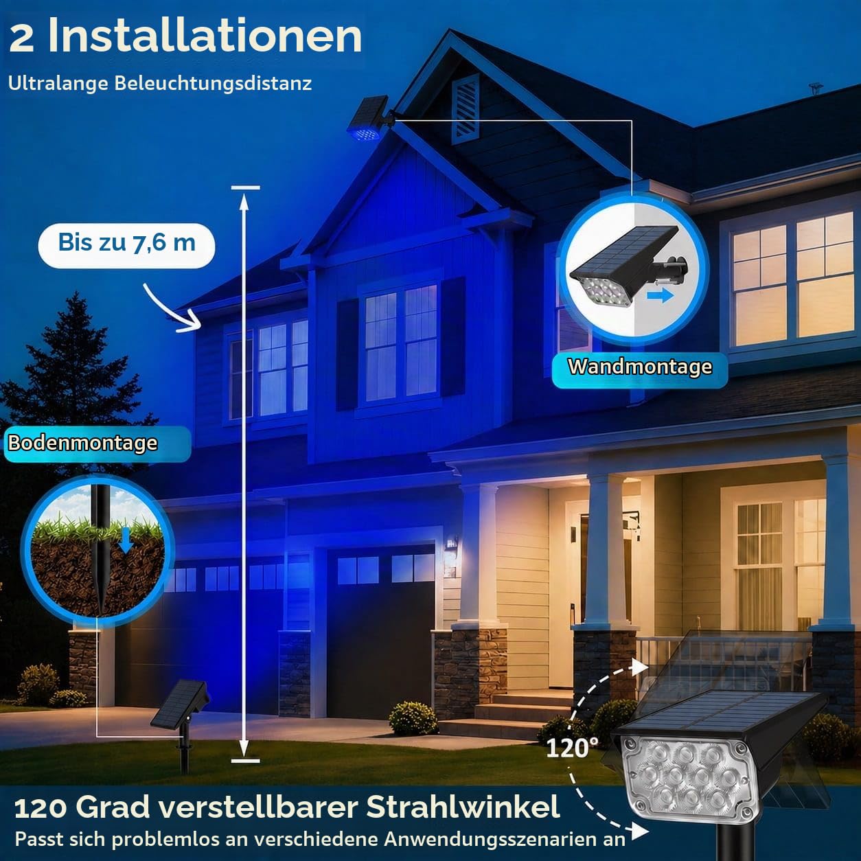 T-SUNUS Gartenstrahler Solar Außen mehrfarbig, Solarstrahler für Außen 10 LED Solarlampen für außen 6 Farbwechsel Solar Gartenleuchte IP65 Wasserdicht für Bäume Sträucher Gartenweg 4 Stück