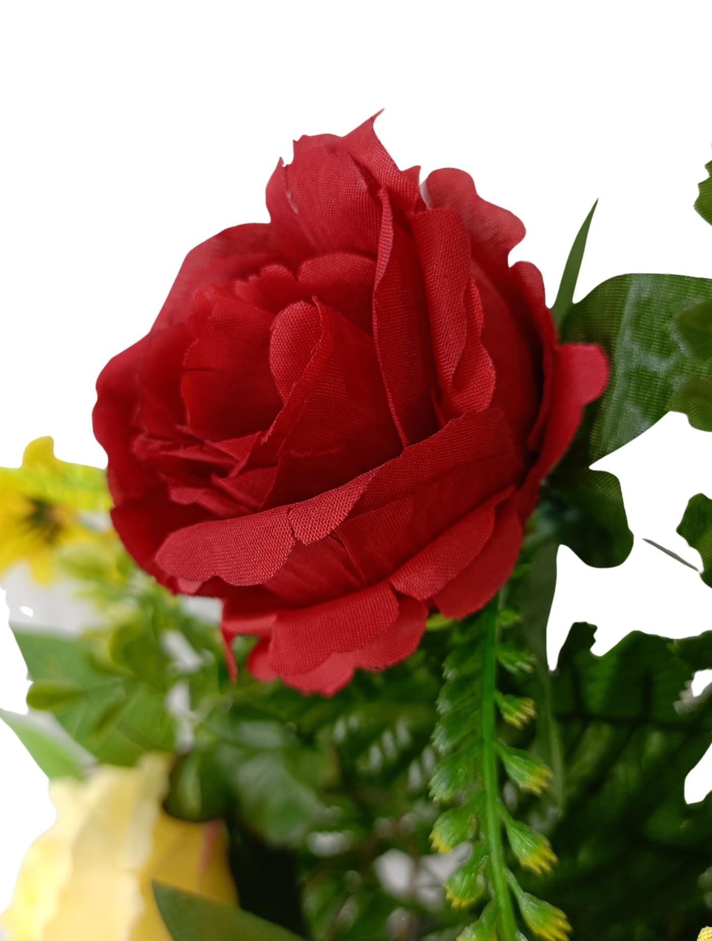 DRW Centro Flores Artificiales Cementerio, Santos, Iglesias, Aniversarios, Ceremonias, Bodas Rojo y Amarillo con Rosas 65x70x30 cm