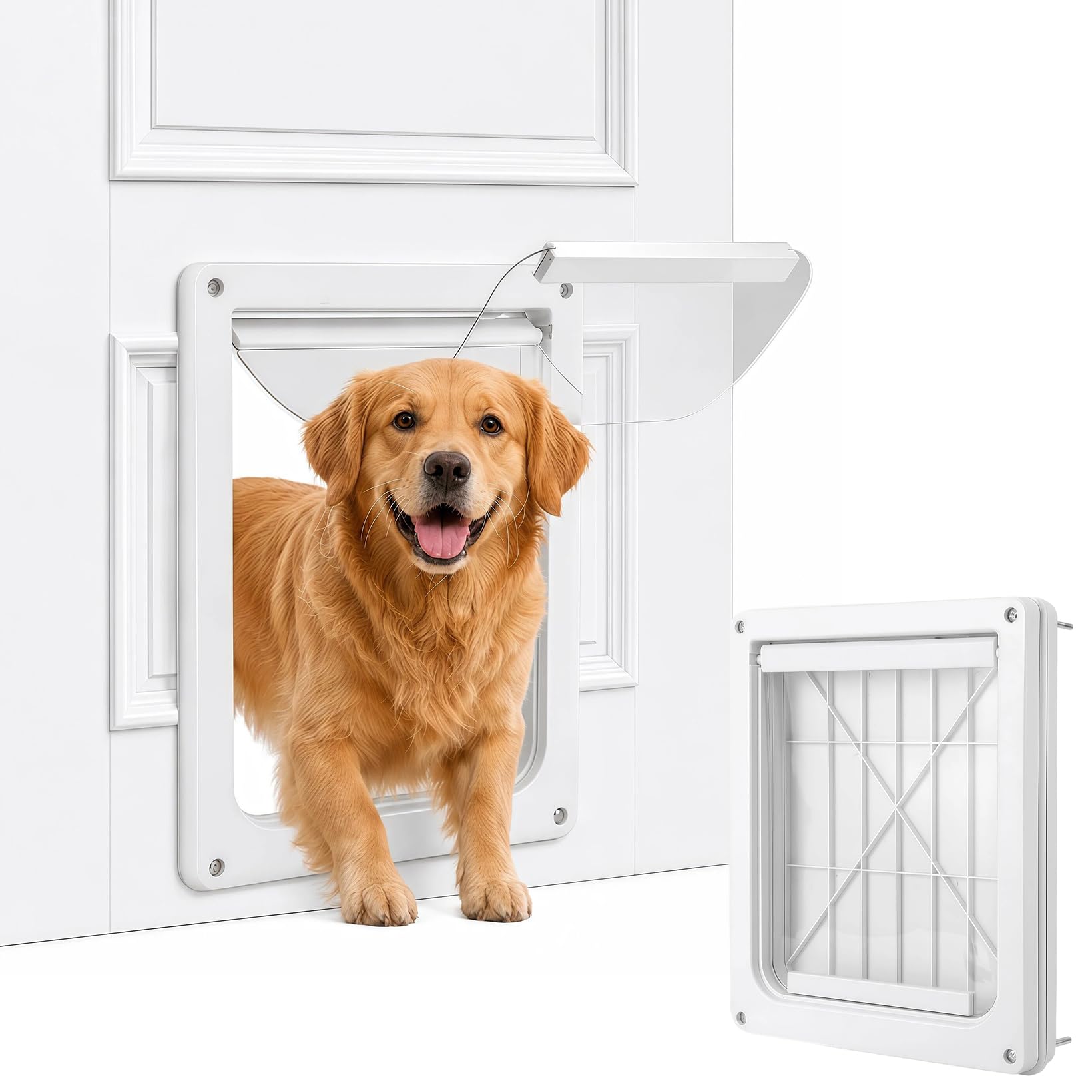 Puerta para Mascotas, 22x28cm, plástico Blanco, para Perros y Gatos medianos