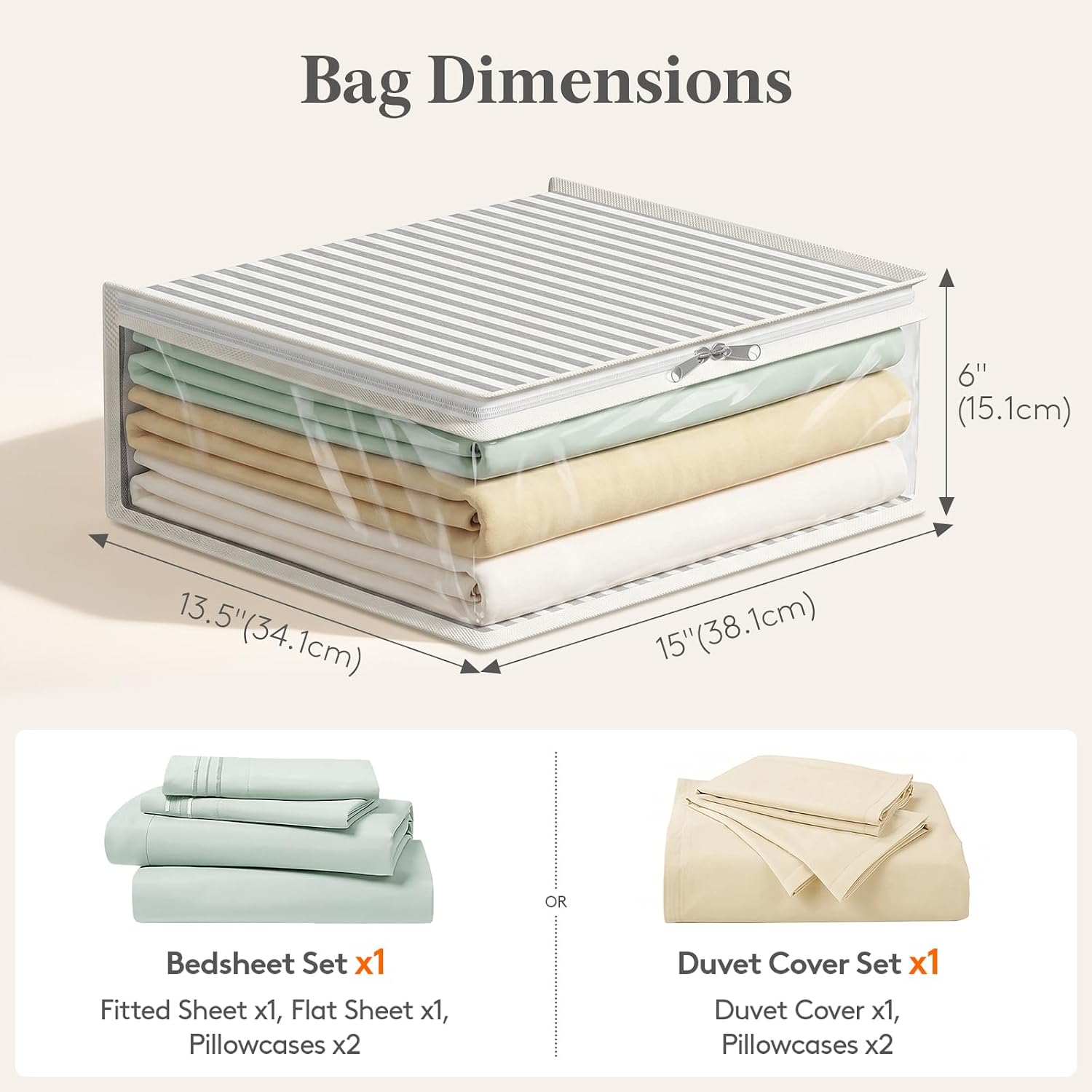 Lifewit 6 Pack Bed Sheet Organizers and Storage, Foldable Organizer with Window (Queen & King Size) Zipper Bedding Storage Box for Bedsheets and Blankets Organizer, Blankets, Black and White