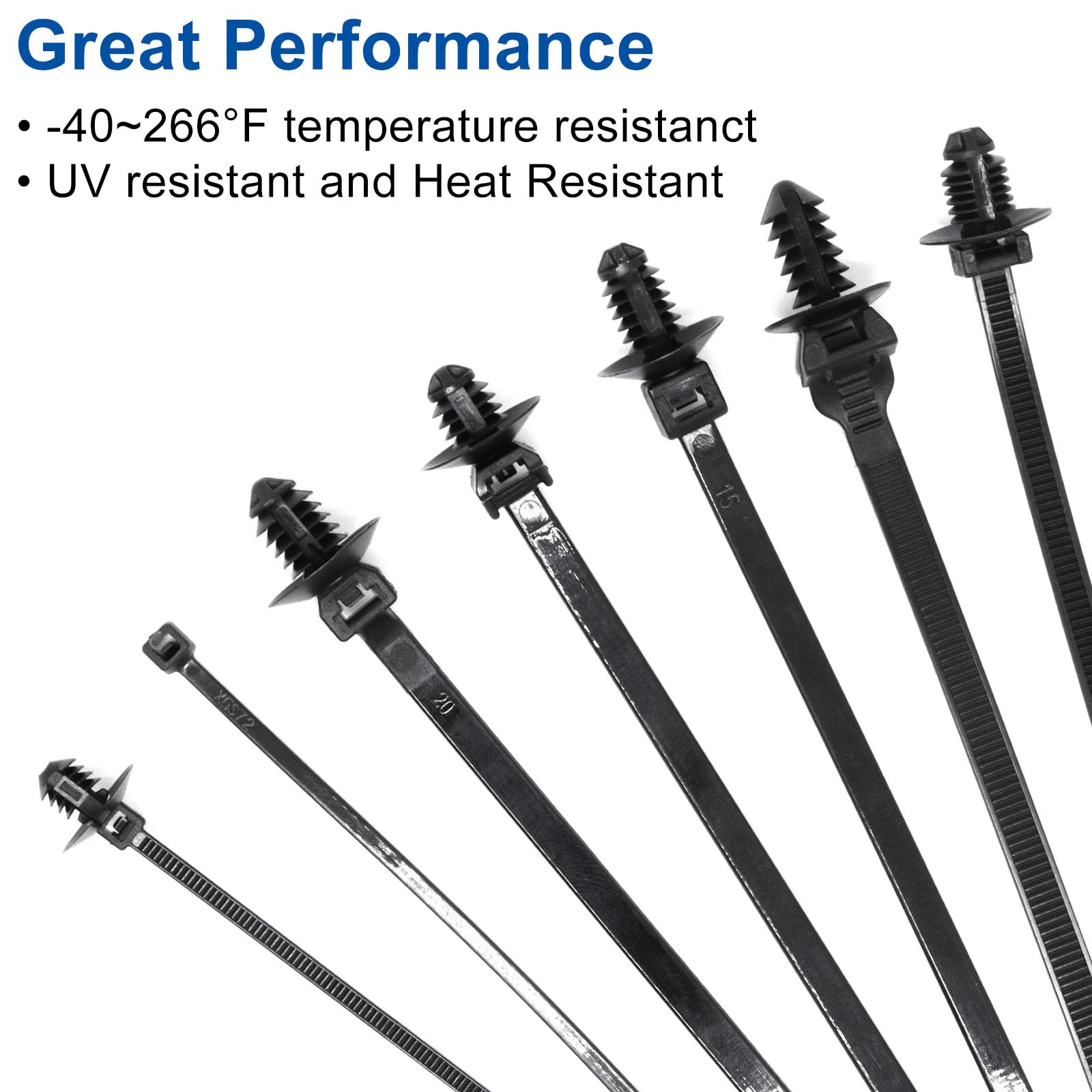 20 Pcs Nylon Cable Zip Ties 183mm X 5mm - Black Push Mount Electrical Wire Ties