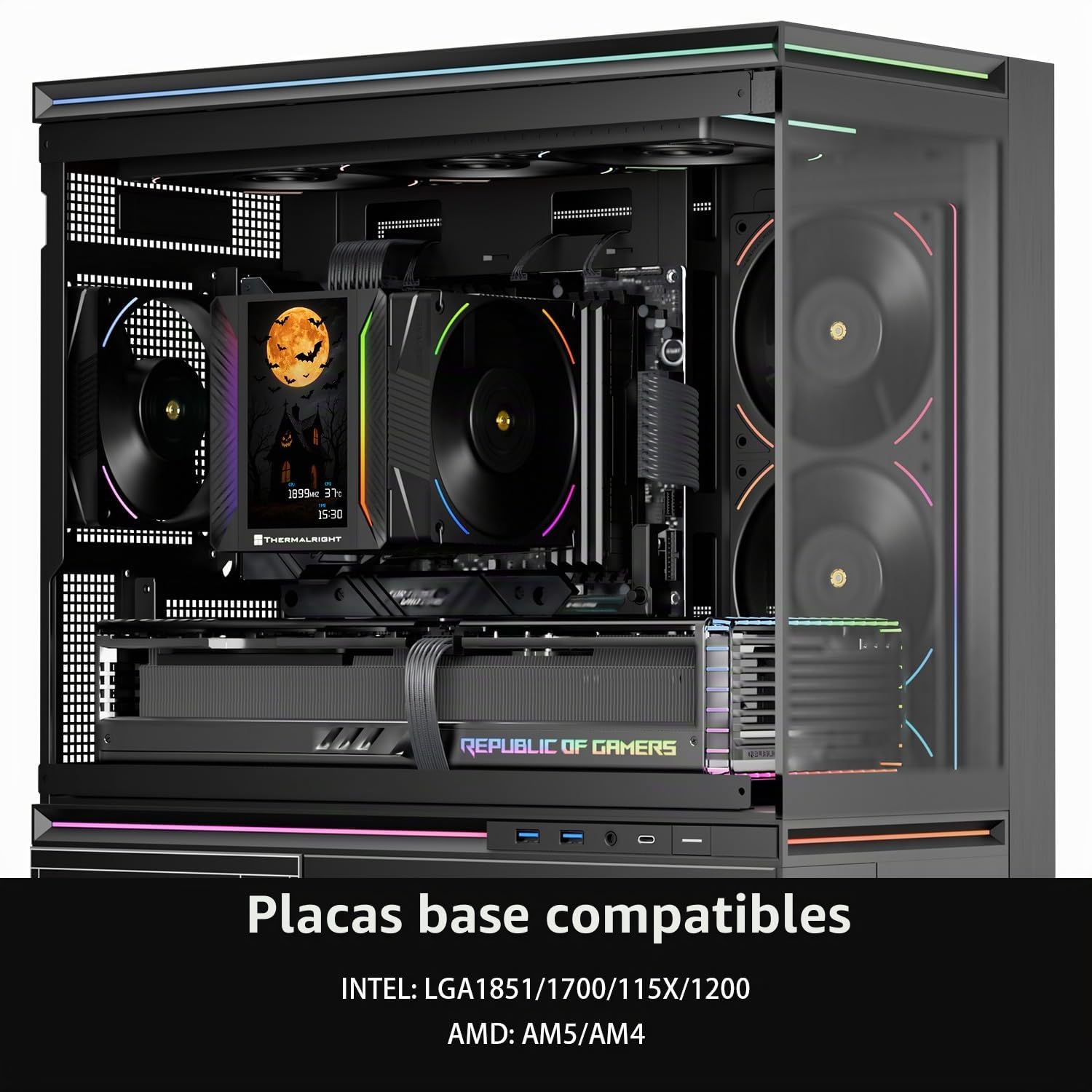 Thermalright Peerless Assassin 120 Vision MAX ARGB Black CPU Cooler, disipador de PC. Pantalla magnética de visualización de 5" con resolución 480x854, para AM4/AM5 e Intel LGA1700/1851