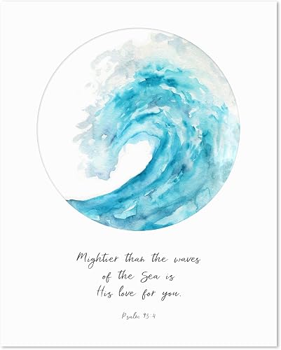 Mightier Than The Waves of the Sea Scripture Wall Art, Bible Verse Ocean Themed 