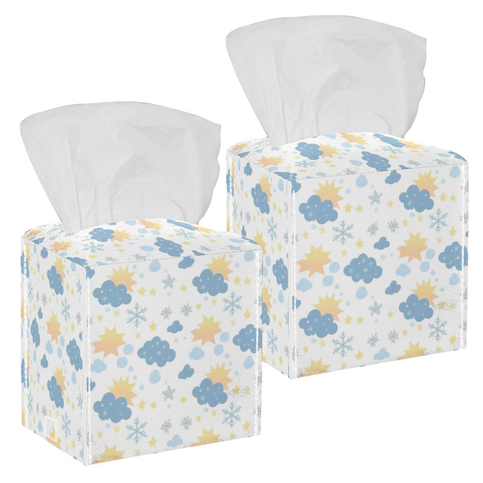 Artistic Stars Tissue Box Cover, 2 Pack PU Leather Square Facial Tissue Dispenser Box holder for Home Office Car