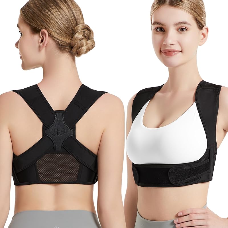 Corrector de postura JMPOSE para soporte de espalda: soporte de postura de hombro ajustable para hombres y mujeres (negro, pequeño/M)