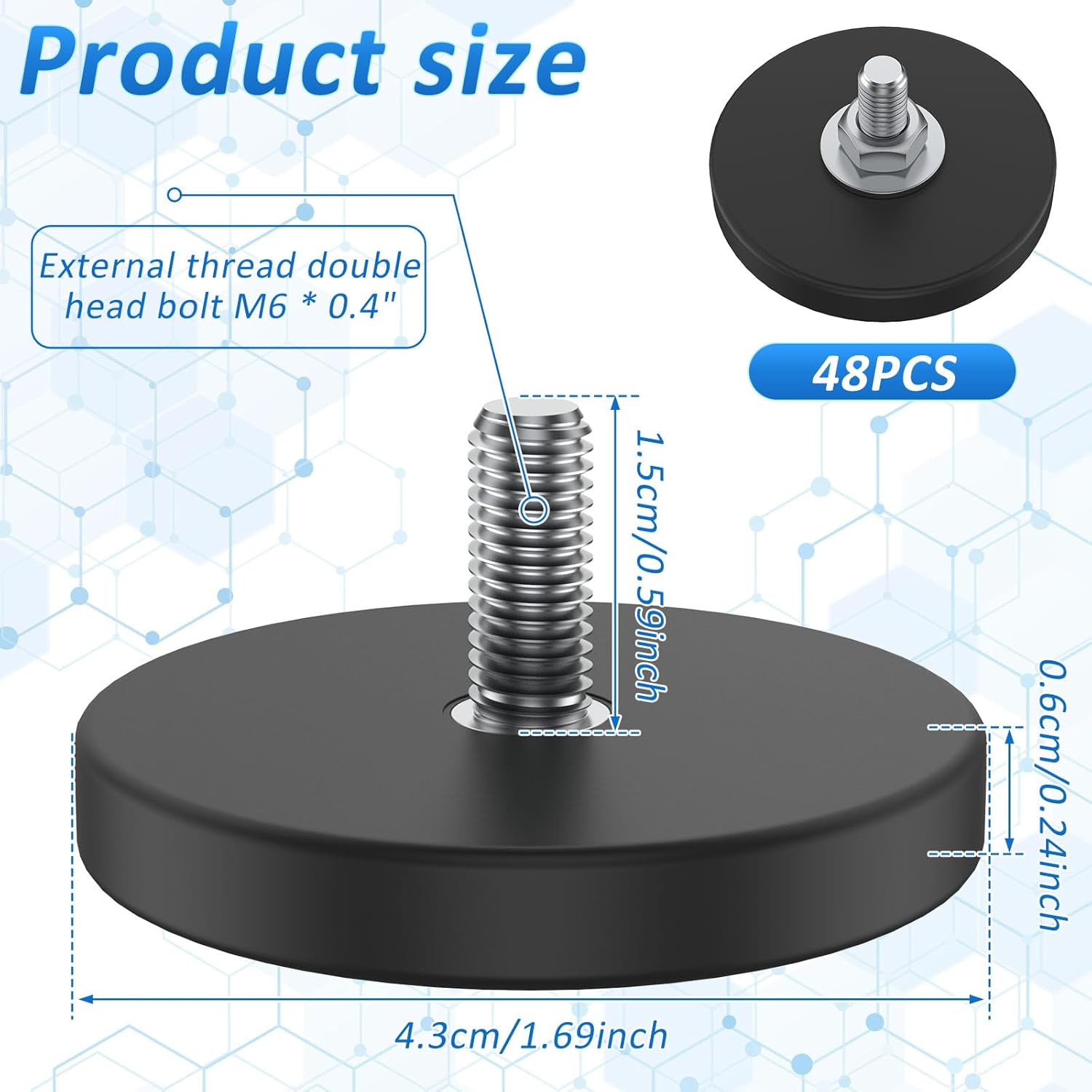 100 Pack Rubber Coated Magnets M6 Rock Light Magnets 1.69 Inch Mounting Magnet Thread Stud Magnetic Anti-Scratch Strong for Rock Light Bar Camera Cabinet Blackboard Refrigerator (100 Pack)