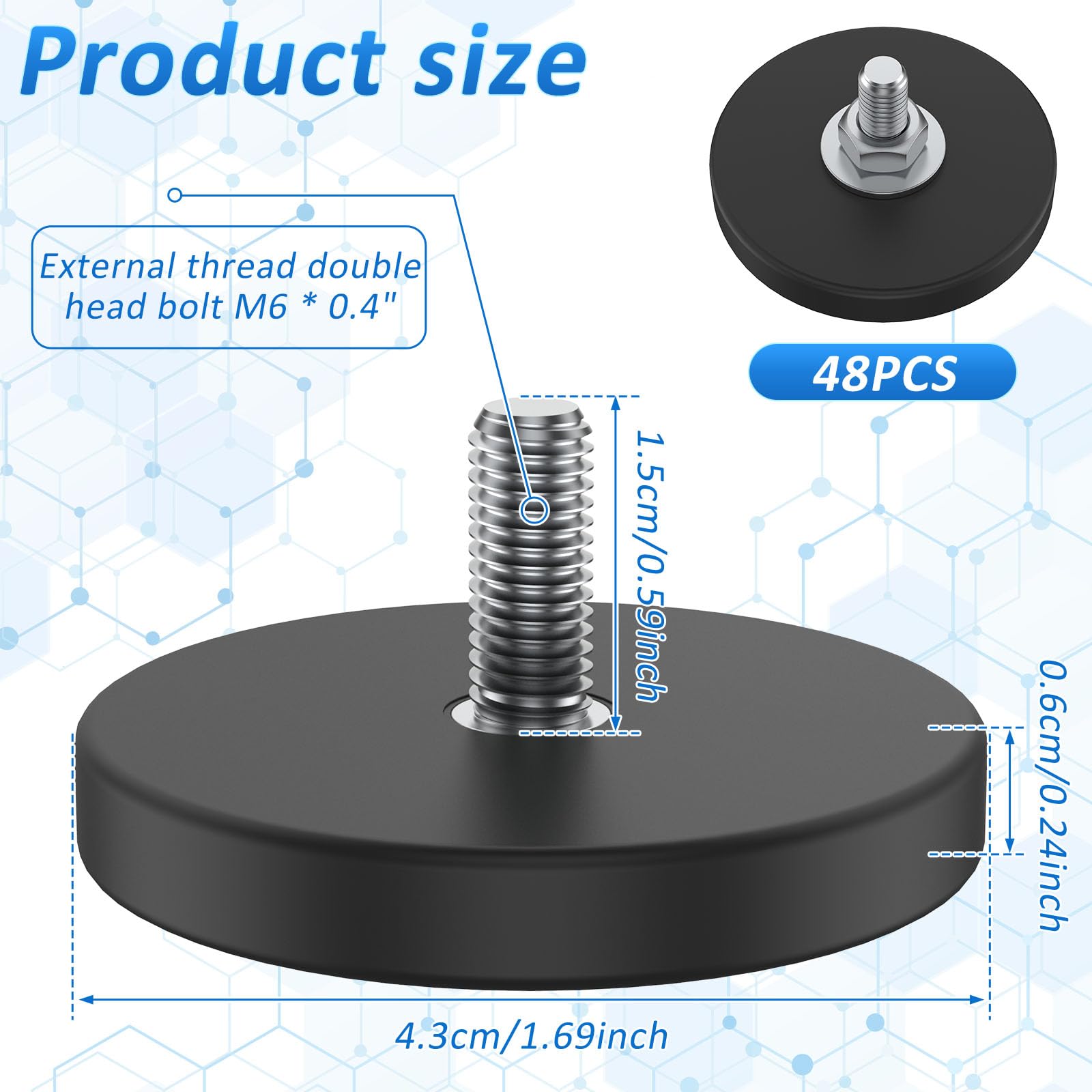 48pack Rubber Coated Magnets, Rock Light Magnets 1.69 Inch 30LB — Amazon image 2