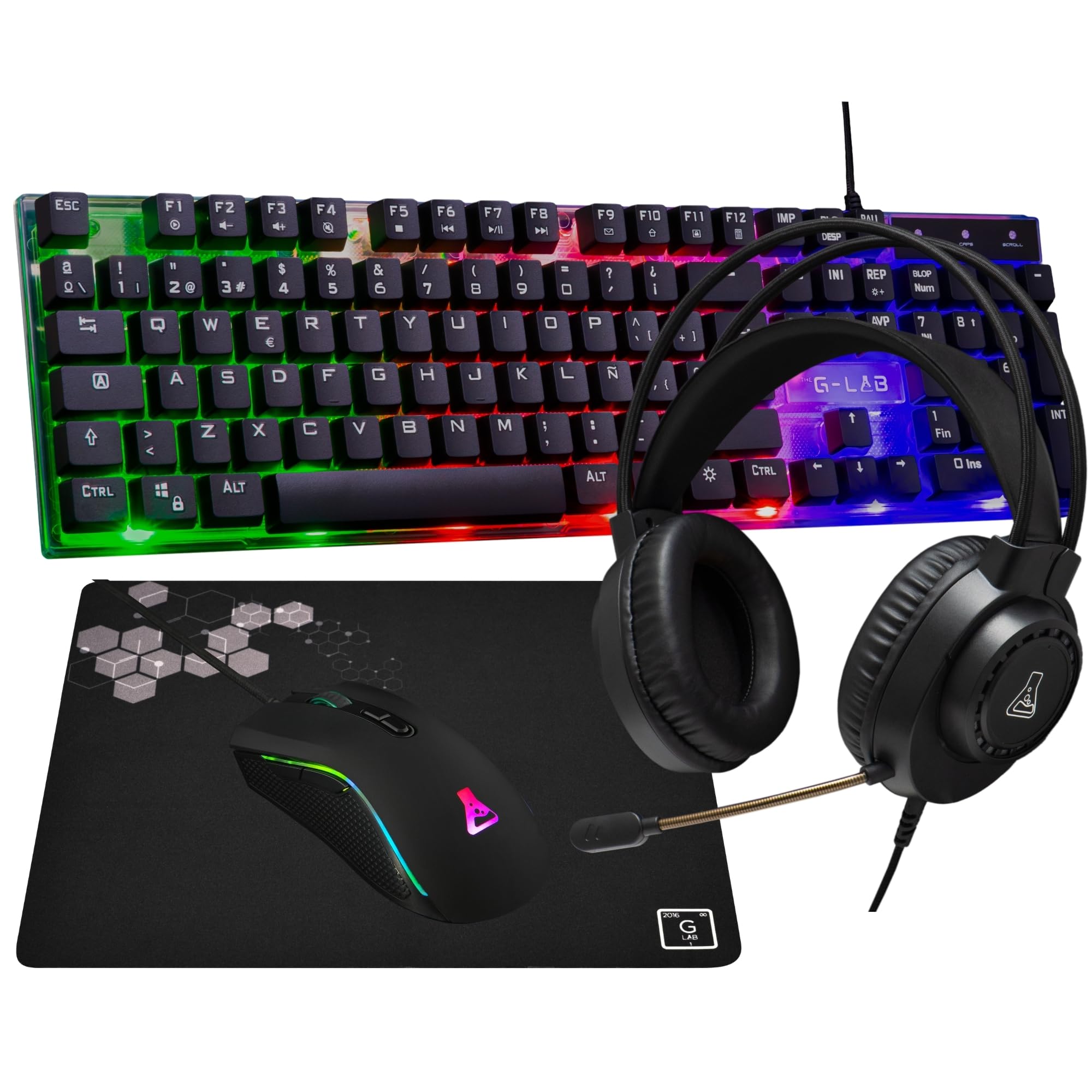 The G-Lab Combo Neon - Gaming Keyboard and Mouse with Headphones and Mat