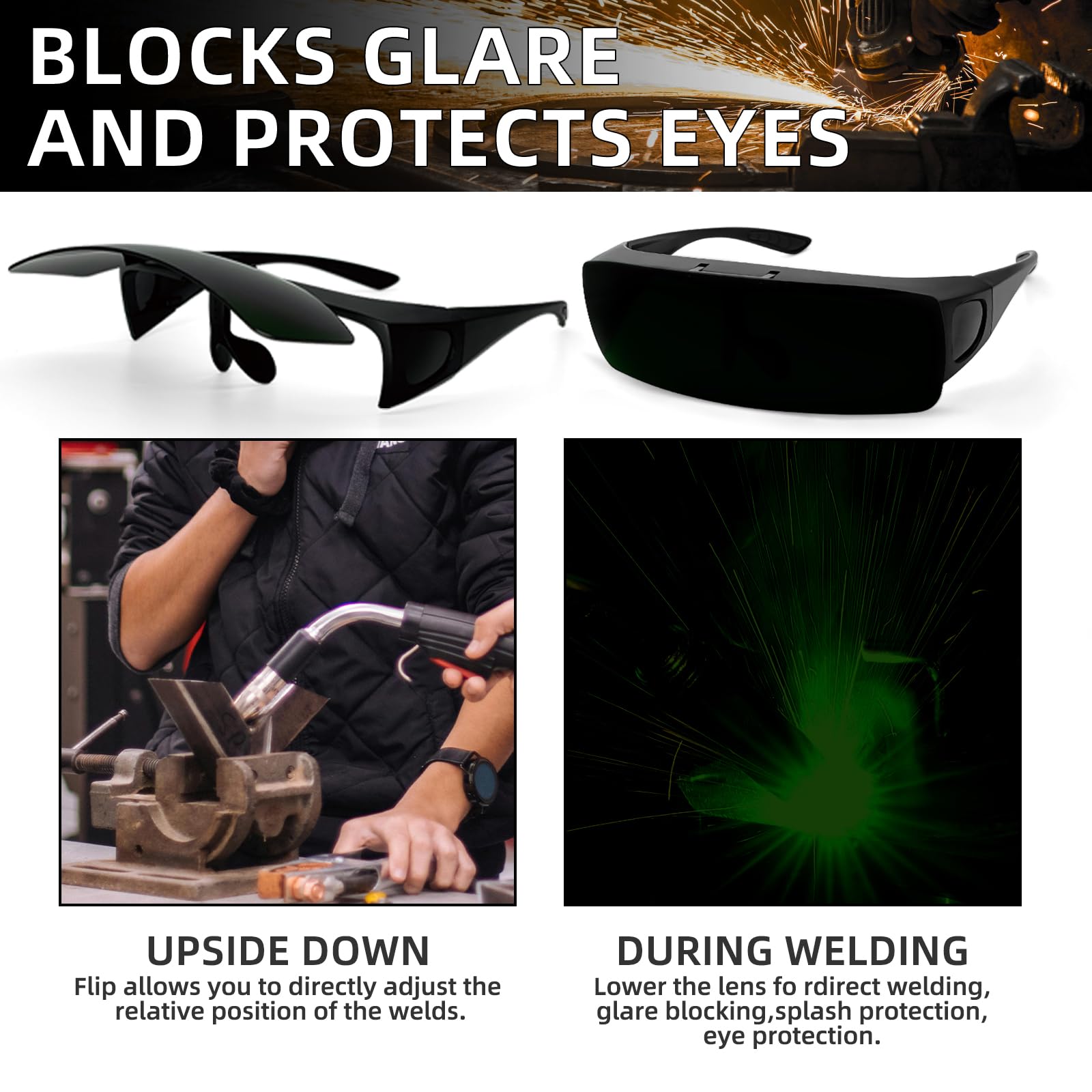 Gafas de soldadura para hombre, gafas de soldadura abatibles, sombra 8, protección UV/IR para soldadura de arco, MIG/TIG, corte de plasma y molienda de metal con estuche de almacenamiento
