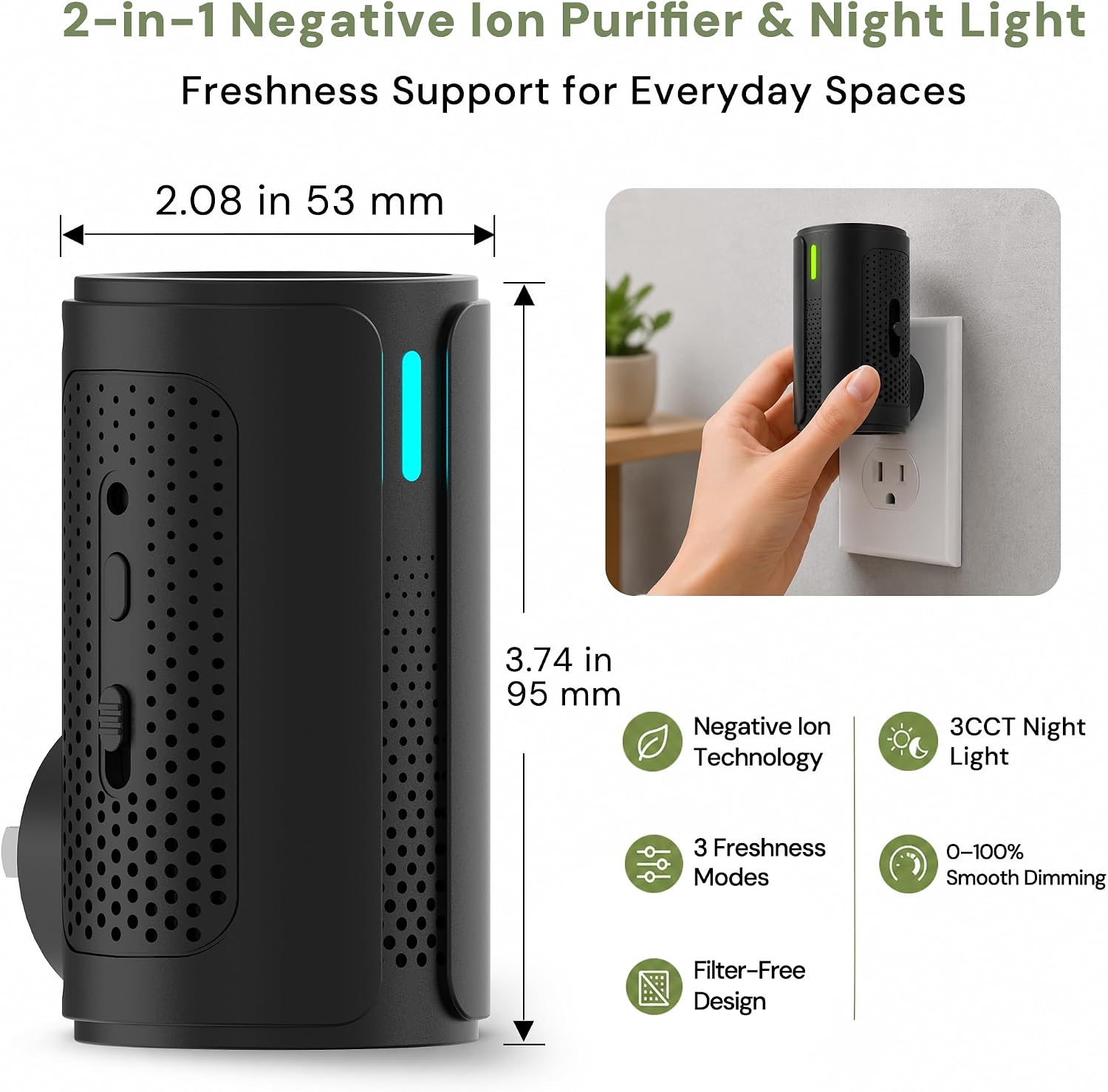 L LOHAS LED Plug in Air Purifier with Night Light, Air Purifiers for Home