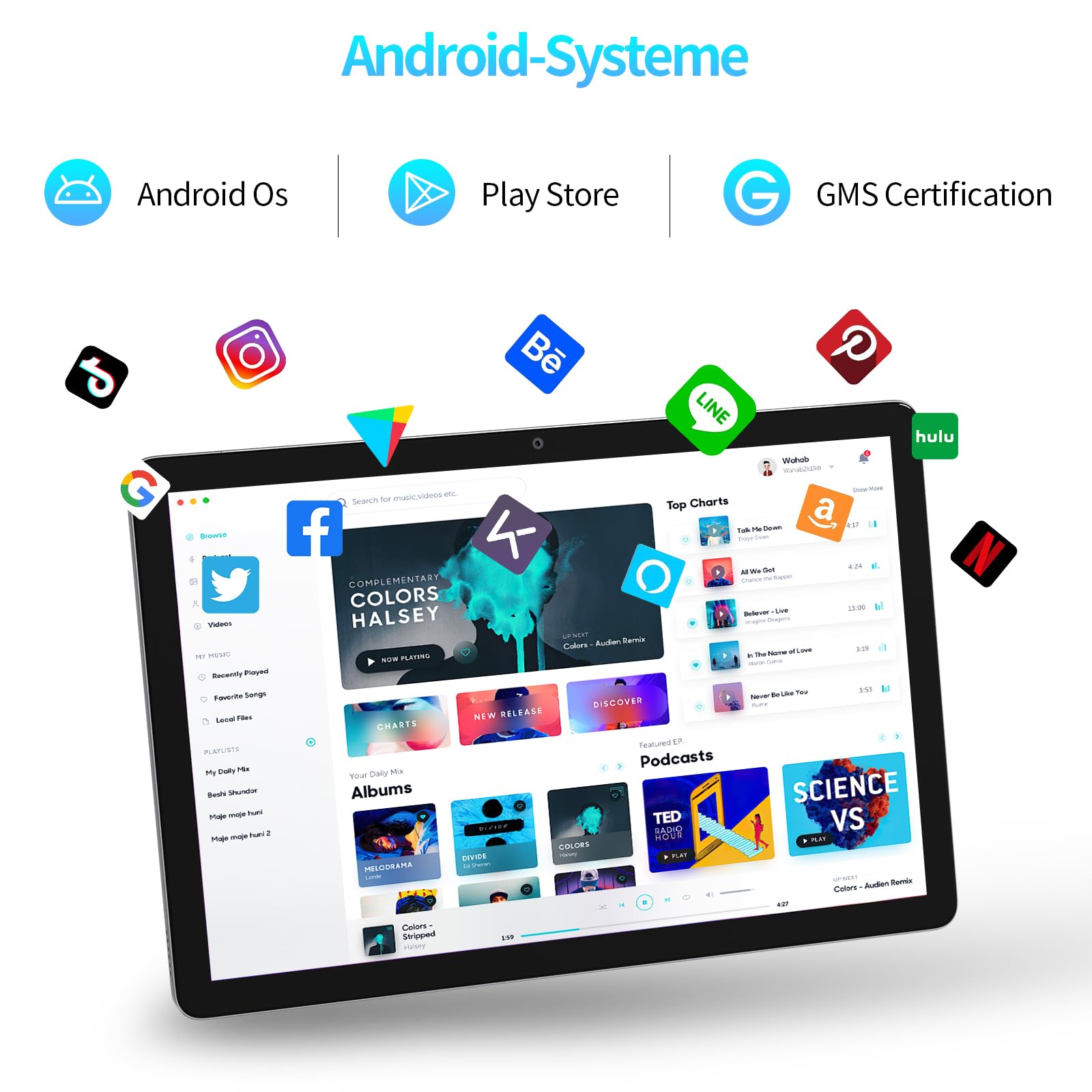 VASOUN Tablet, Android Tablet 10 Zoll,128GB ROM 1TB Expandable,T606 Octa Core Tablet,4G Anruf/ 5GWIFI,8000mah Batterie,5MP+13MP Dual Kamera,18W Schnellladung,Grau