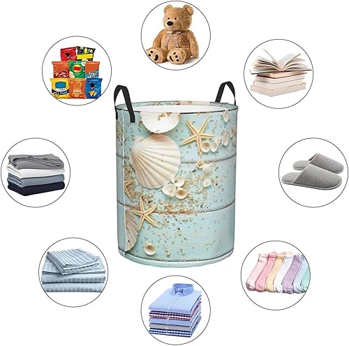 Miniatura 6 de Cesta para ropa sucia con diseño de conchas de playa, colección marina, vintage, bohemio, impreso, cesta de ropa independiente, impermeable, cesta