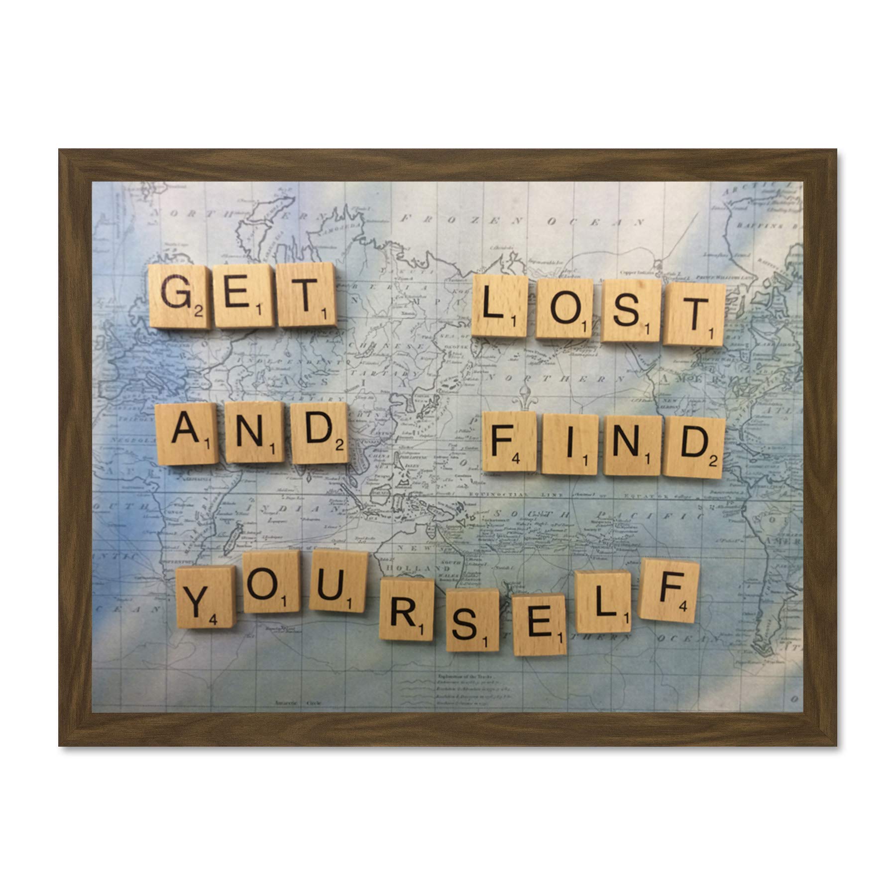 Get Lost Find Yourself Travel Scrabble Large Framed Art Print Poster Wall Decor 18x24 inch