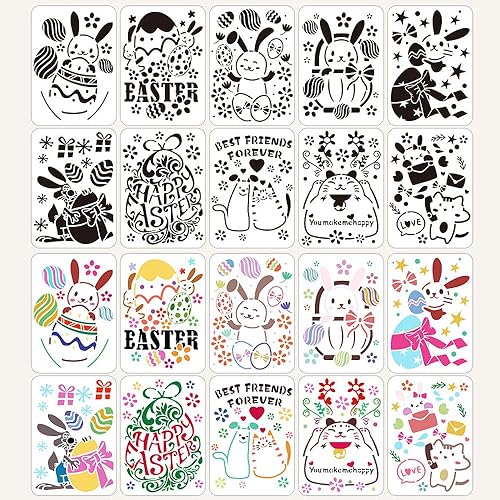 Miniatura 2 de Plantilla de plantillas de pintura de Pascua, 10 unidades, diseño de conejito de Pascua, huevo de gato, plantilla de pintura de plástico, plantillas