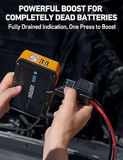 AstroAI S8 Car Battery Jump Starter, Car Jumper Starter Battery Pack for Up to 6.0L Gas & 3.0L Diesel Engines, 12V Portable Jump Box with 3 Modes Flashlight and Jumper Cable(Yellow)