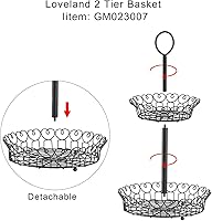 Vista 5 de Loveland Black 2 Tier Countertop Fruit Bread Basket, 2 Tier Display Basket, Fruit Bowl, Vegetable Holder, Kitchen Storage