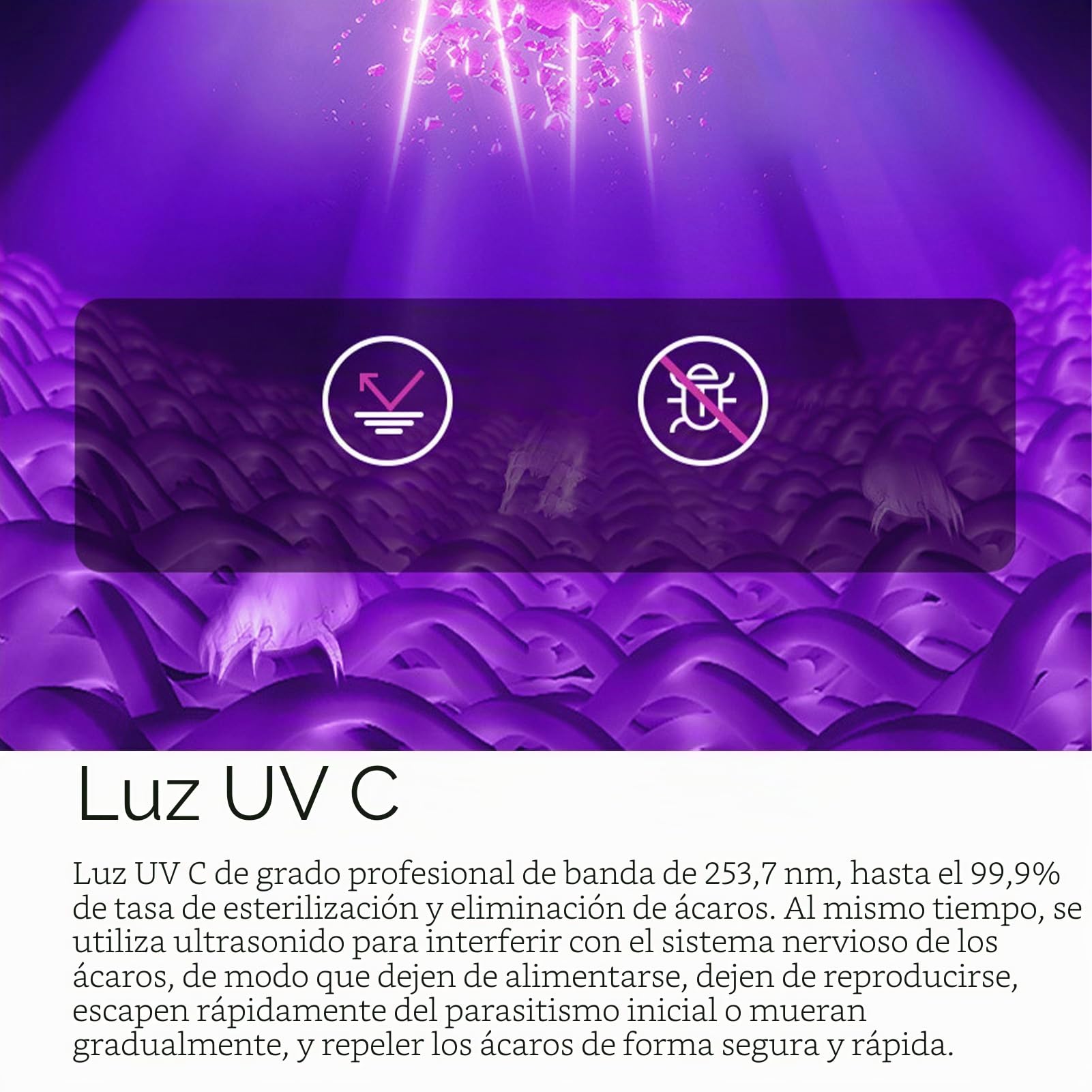 Aspirador de Cama, Aspirador de Mano Inalámbrico, Limpiador de Cama UV Recargable con Succión de 15 KPa, Filtro Lavable, para Cama, Colchón, Superficies de Tela