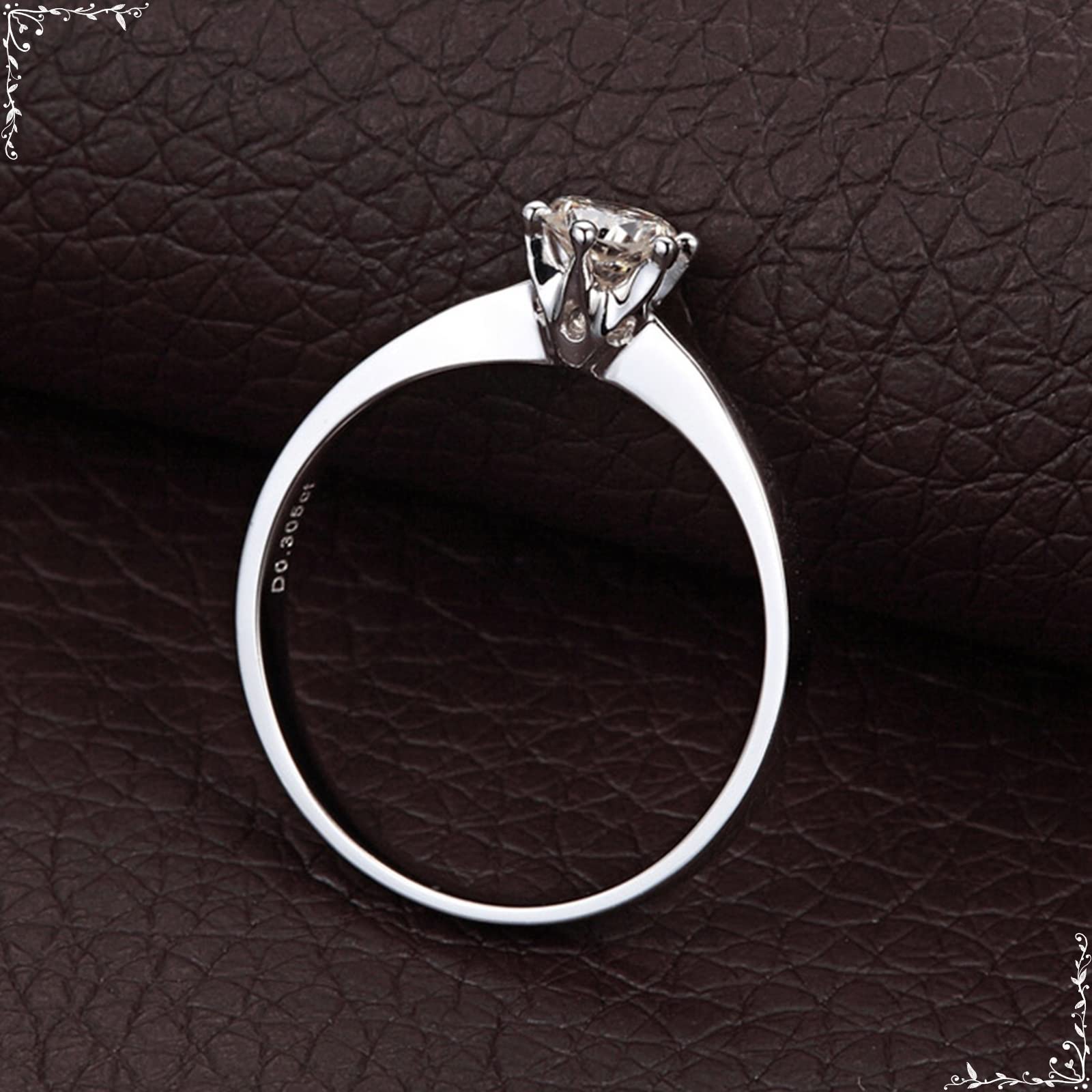 Oro Blanco 18K Anillos Compromiso, 0.3 Quilates Diamante Anillo Pareja Mujers Plata, Solitario Promiso Anillo Joyas Clásicas Talla 6,75-25