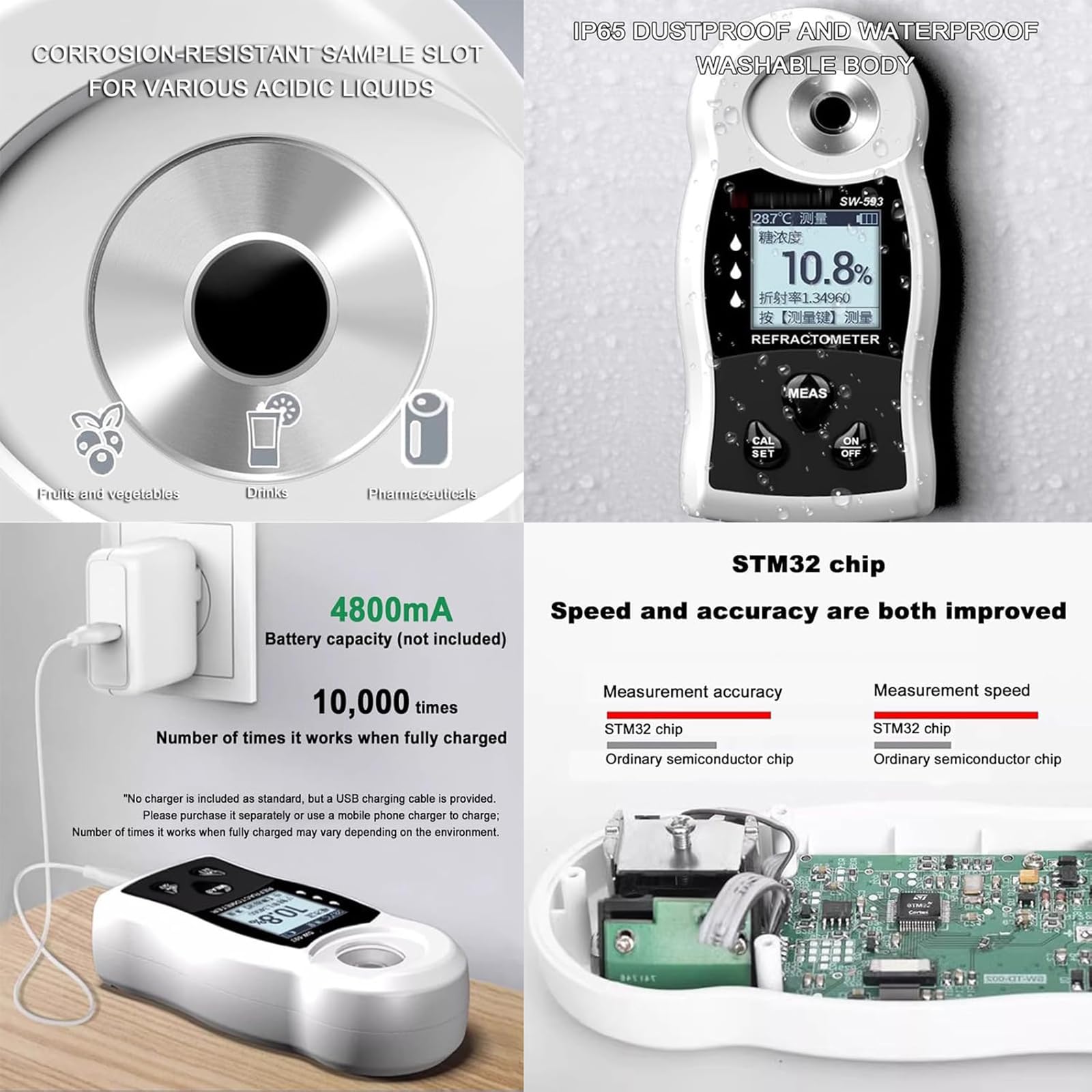 Brix Rifrattometro Digitale 0-32%/0-50%, Compensazione Automatica Temp, Misuratore di Zuccheriera per Frutta, Vino, Birra